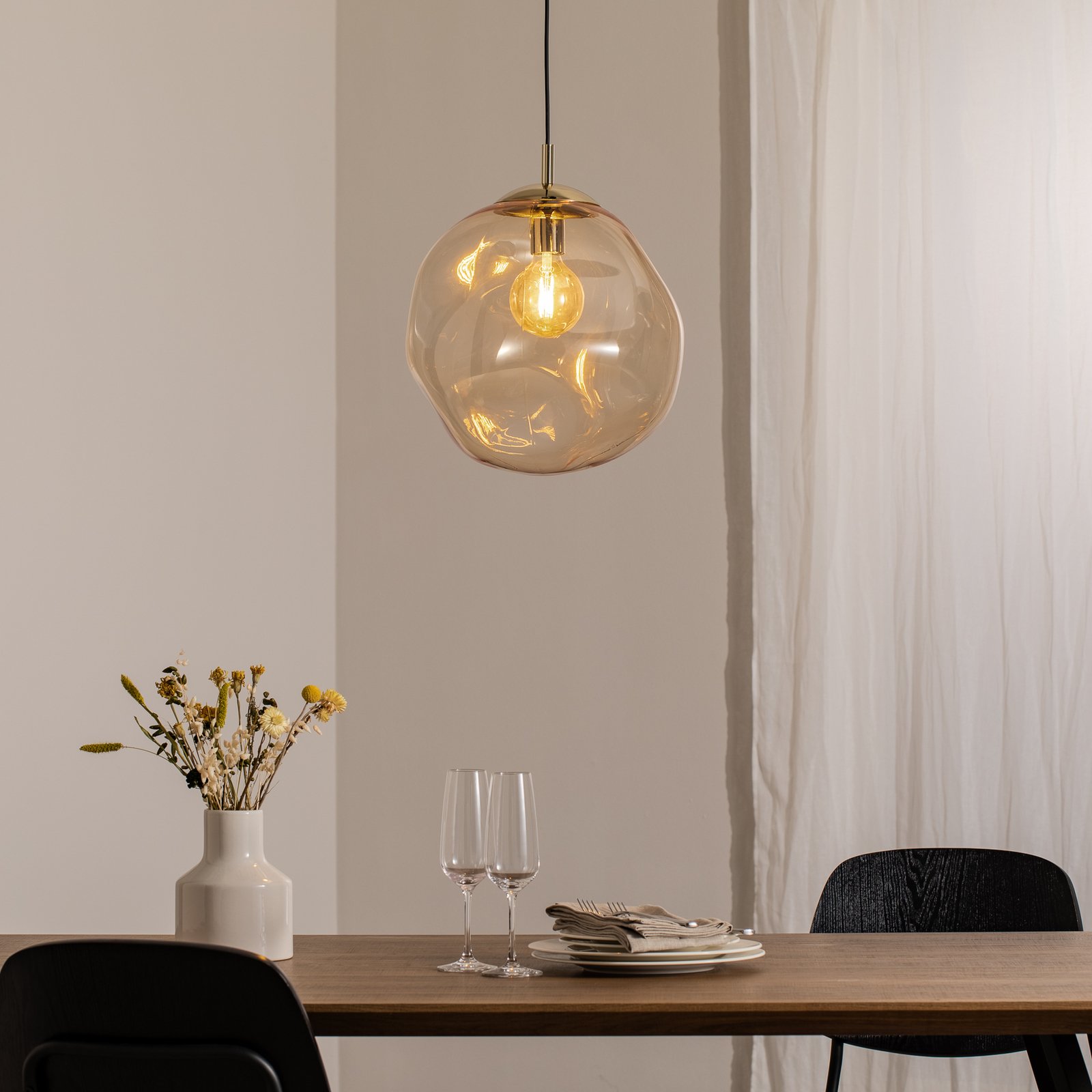 Suspension en verre Sol, Ø 35cm, noir/ambre