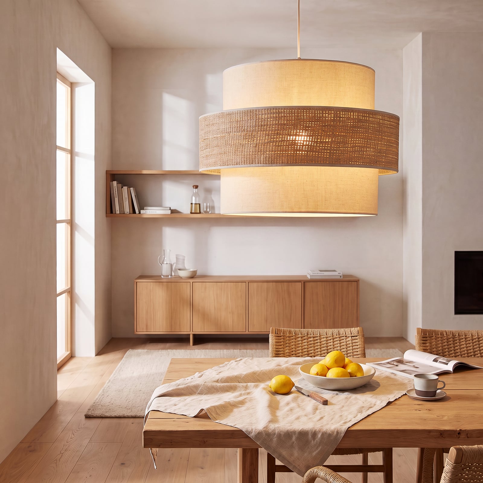 Lampada a sospensione Space, ecru/beige, 1 lampadina, tessuto, E27 - Duolla