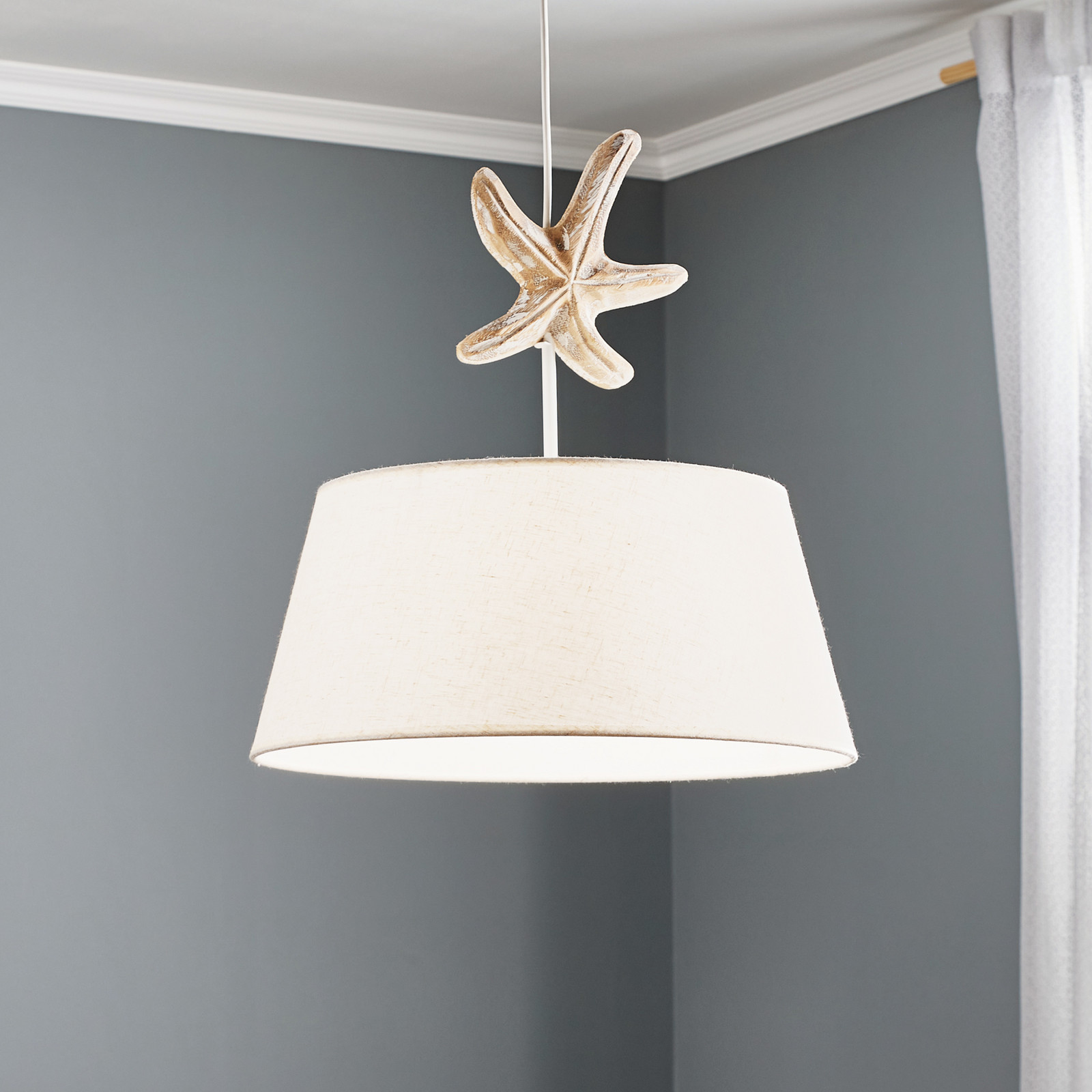 ONLI Lampă suspendată Stellina abajur din pânză decor stea de mare - Camera de zi / sufragerie - Maritimă - alb crem - Țesătură / Textil
