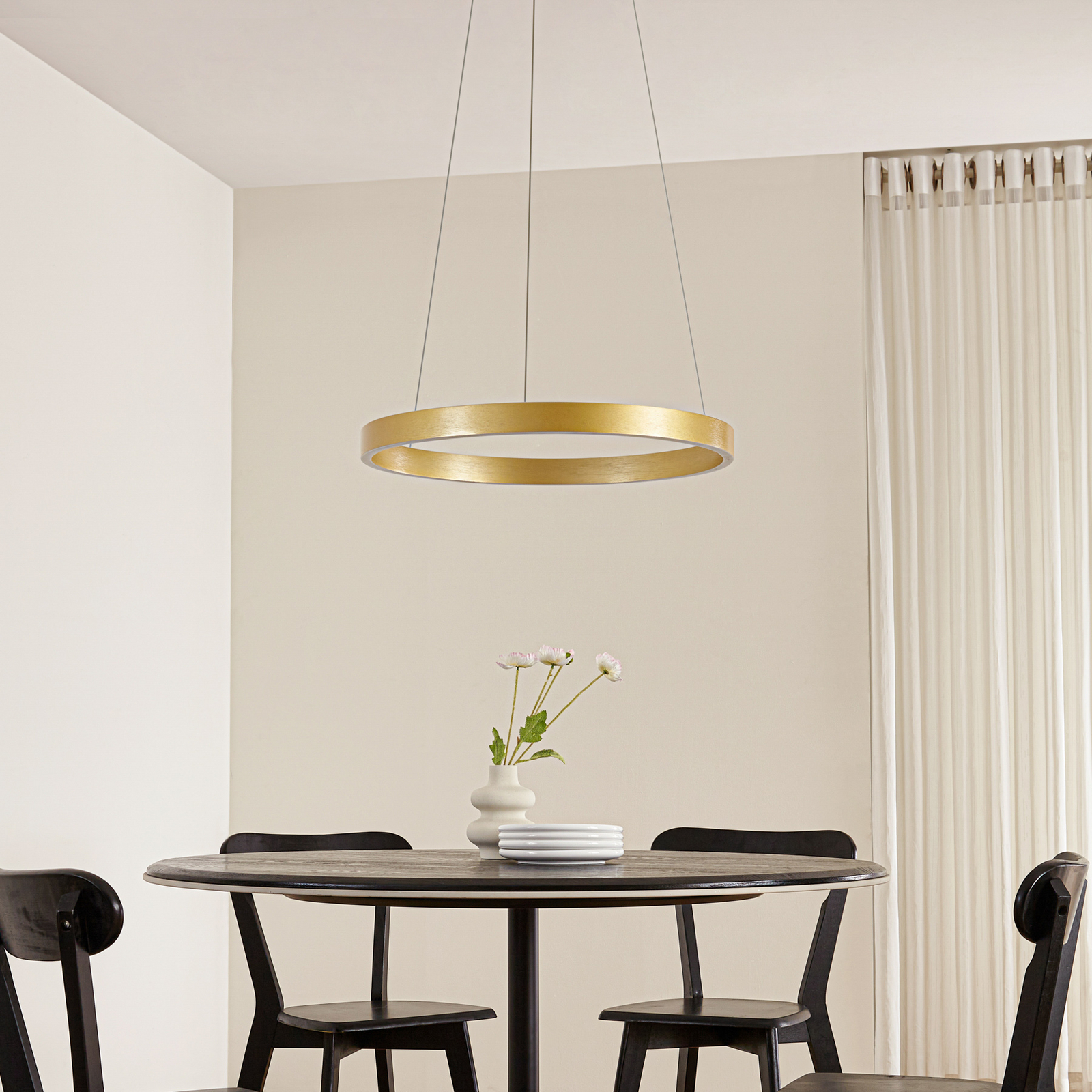 Lucande LED Pendant lamp Yonam, gold, Ø 60 cm