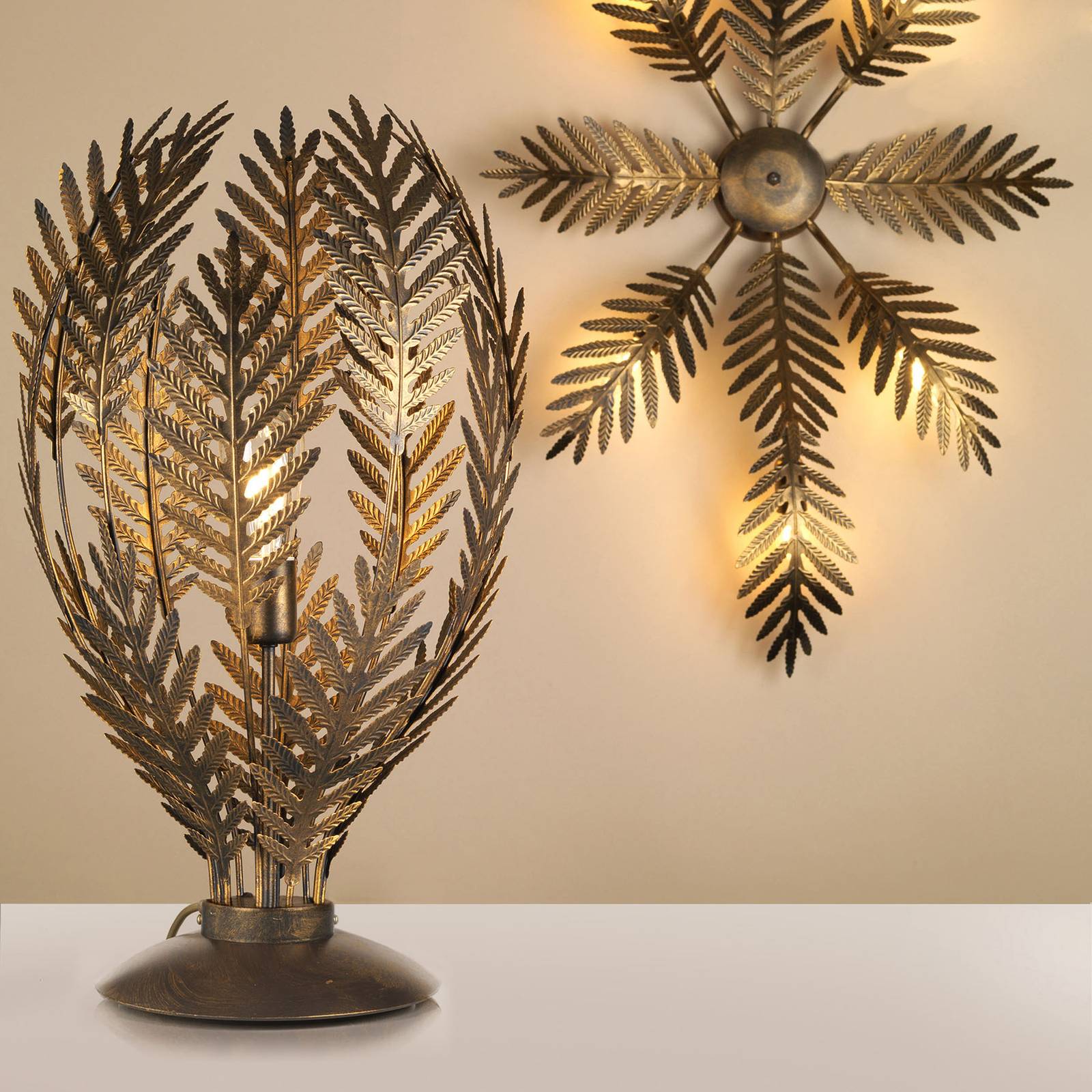 Felce bordlampe som bregne i bronze, højde 61 cm