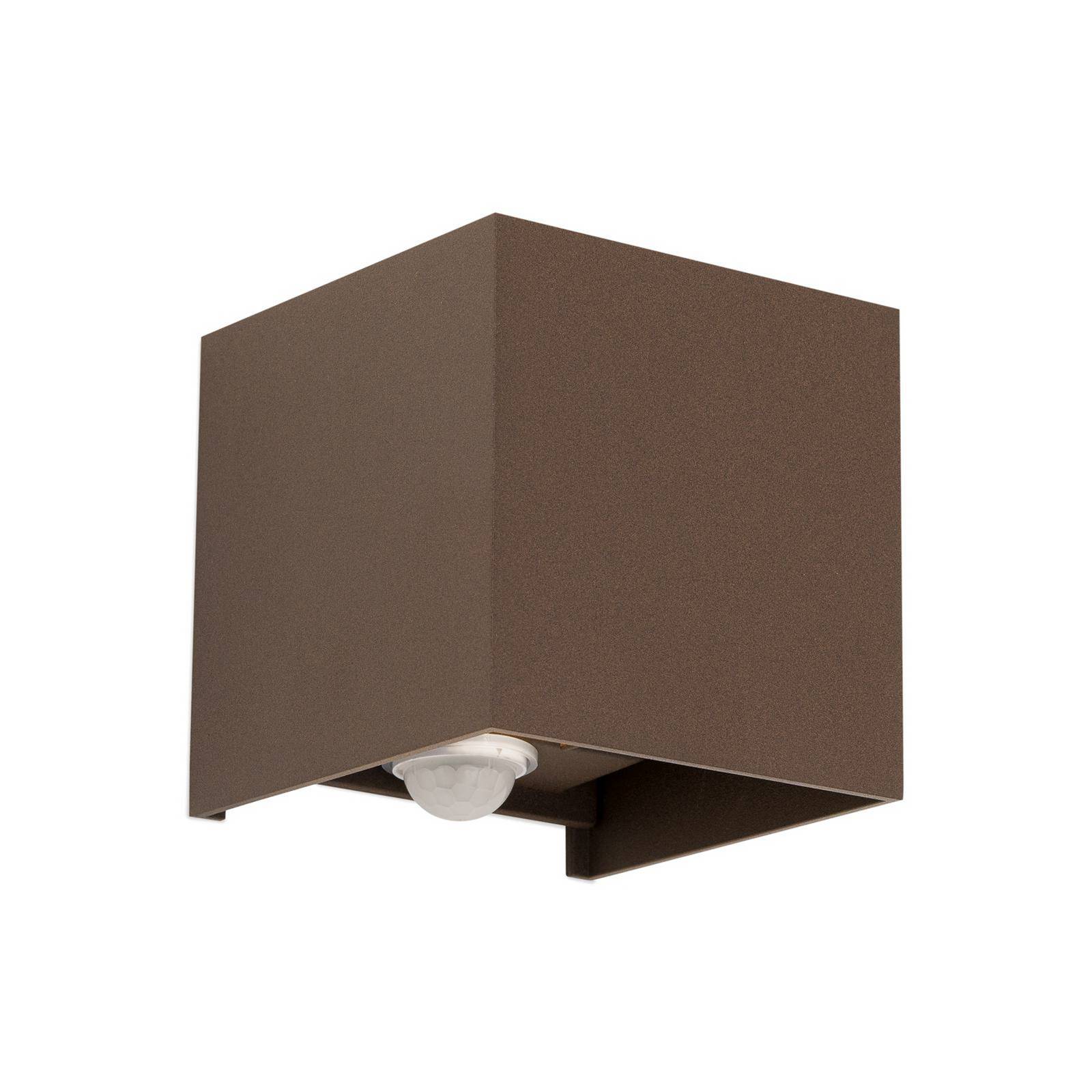 LED-Außenwandleuchte Cube-S, corten, Metall, Sensor