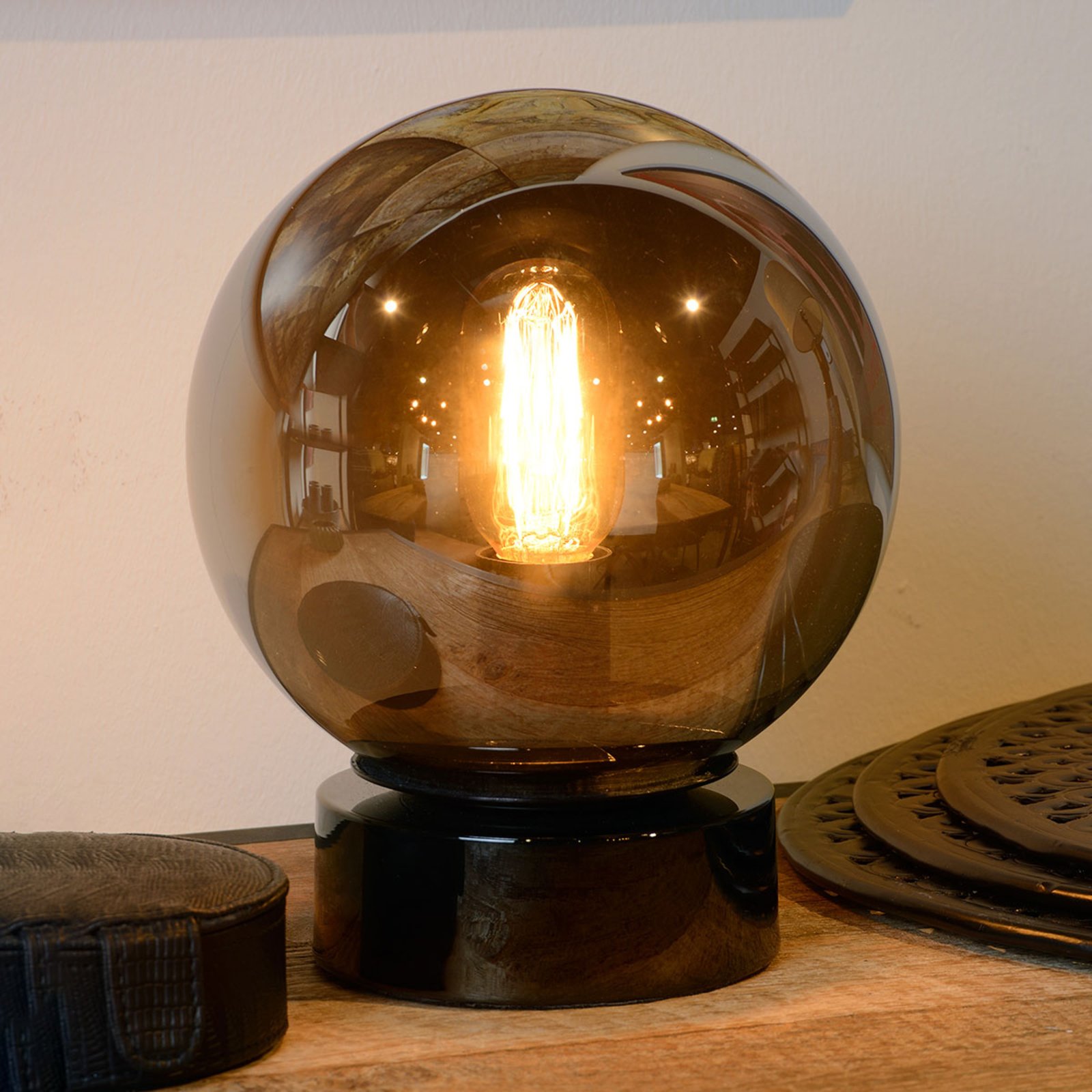 Lucide Jorit glass table lamp, spherical lampshade 20 cm, for Living / Dining Room, glass, E27, 60 W, energy efficiency: A++, H: 24.5 cm