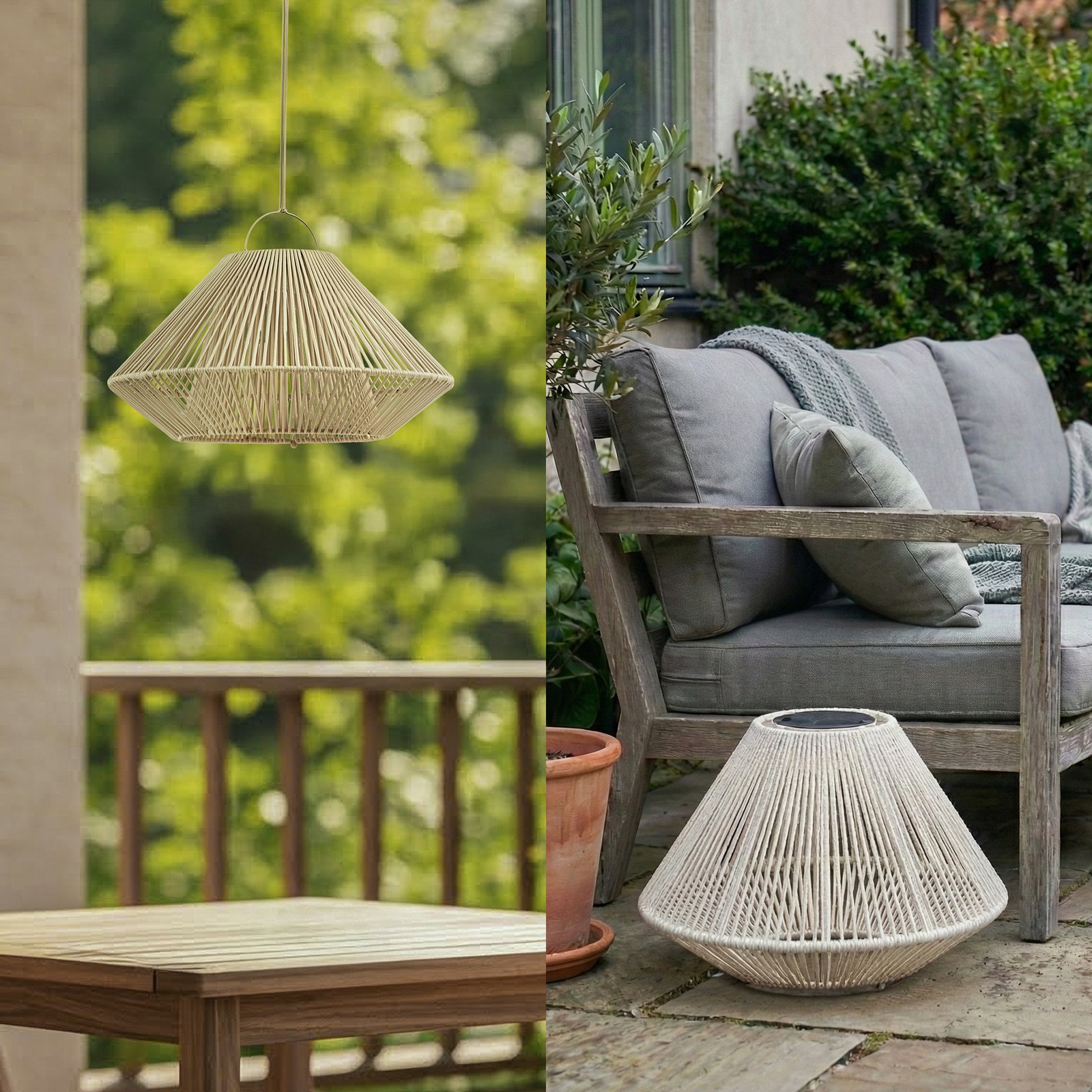 Austas LED-solcellelampe, Ø 50 cm, beige, USB, IP54 - Lindby