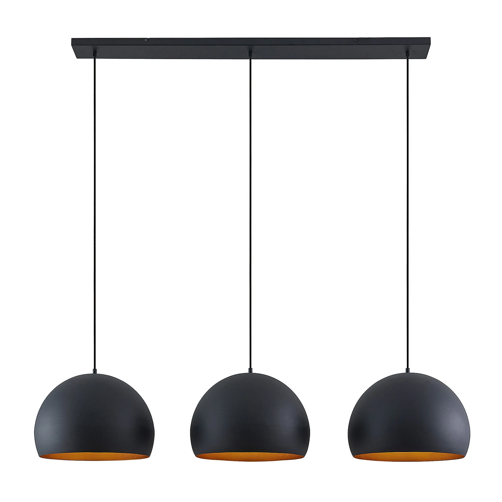 Lindby Pendellampe Tarjei, 146 cm lang, schwarz/gold, Metall