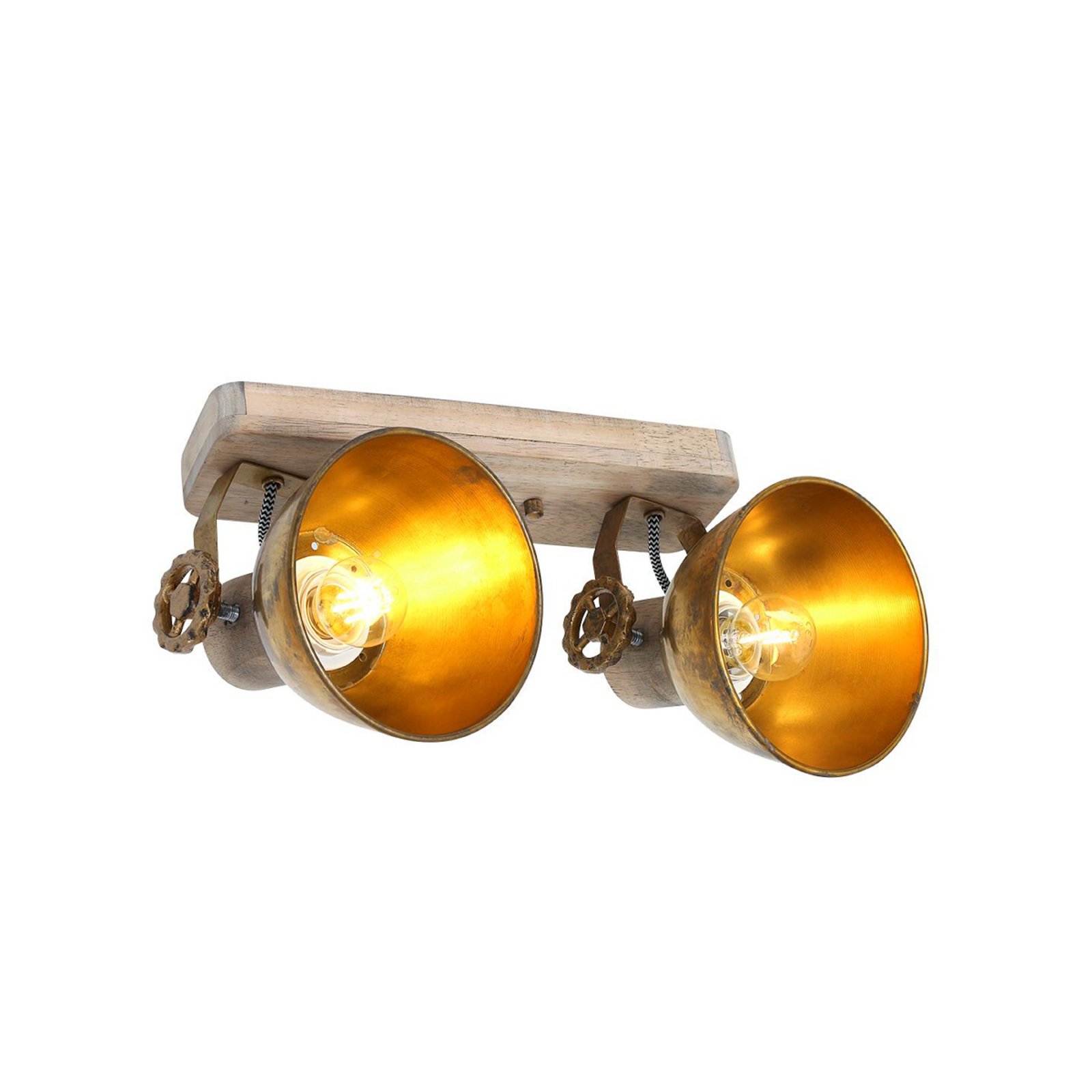 Ceiling spotlight Gearwood, bronze, 2-bulb, metal, wood, E27