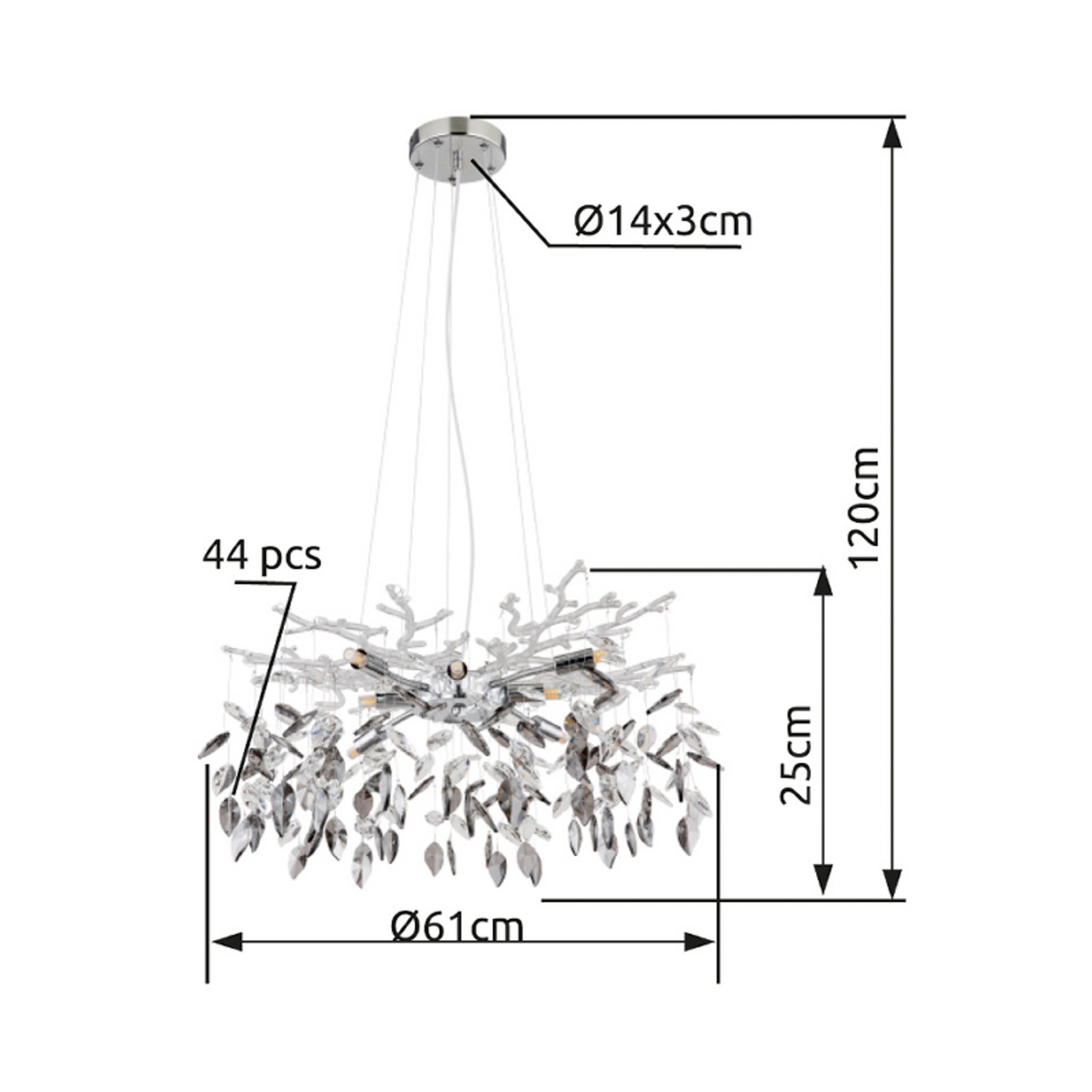 Luster Danna, chrómová farba/dymovo sivá/číra, Ø 61 cm