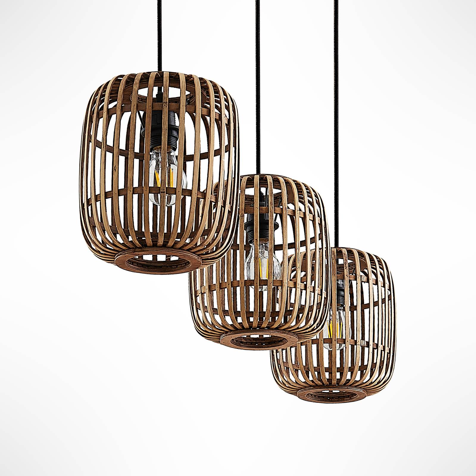 Lampa wisząca Lindby Canyana, naturalna, 3-punktowa, rattan, 105 cm