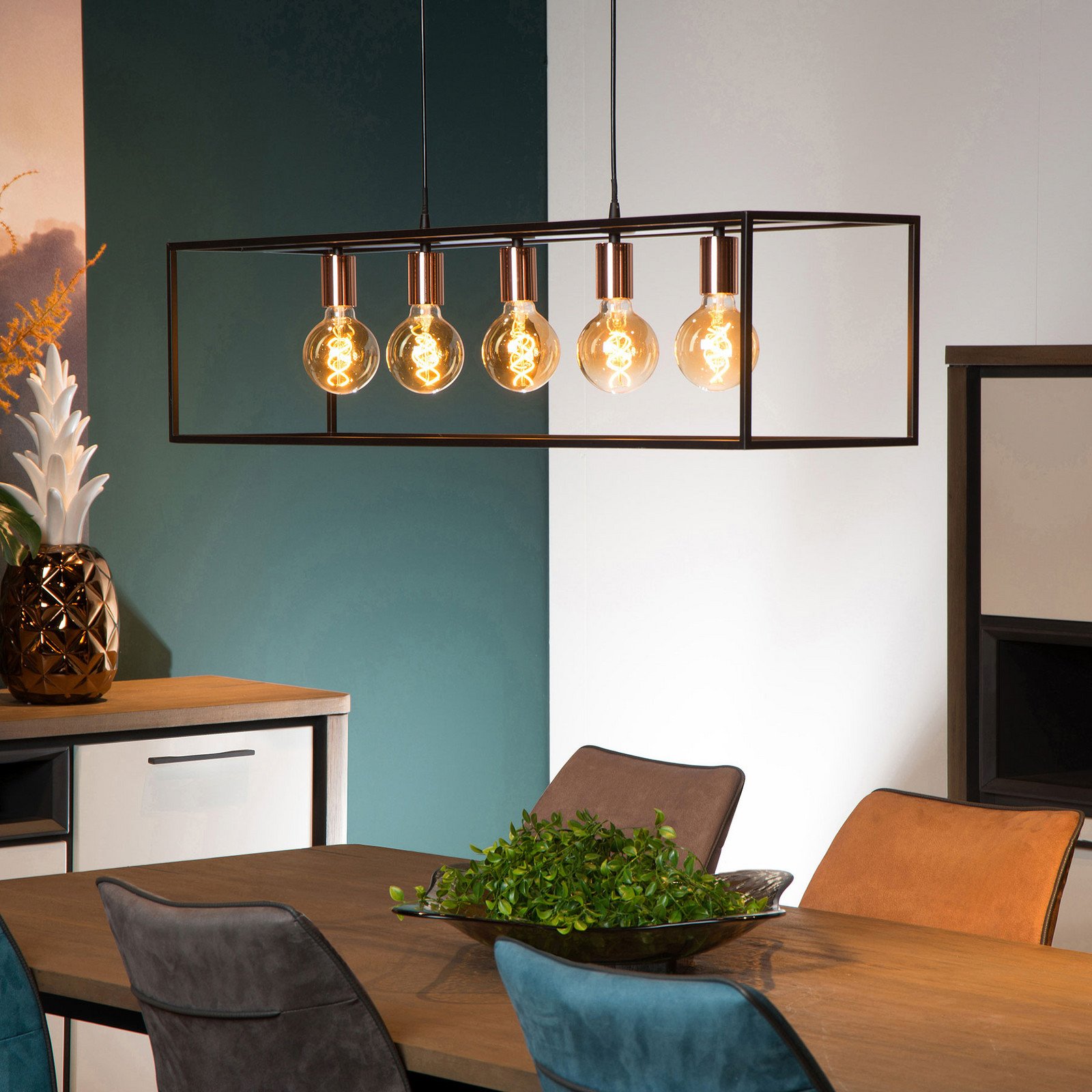 Lucide Lampă suspendată Arthur cu cinci lumini negru - Camera de zi / sufragerie - design - negru cupru - Metal