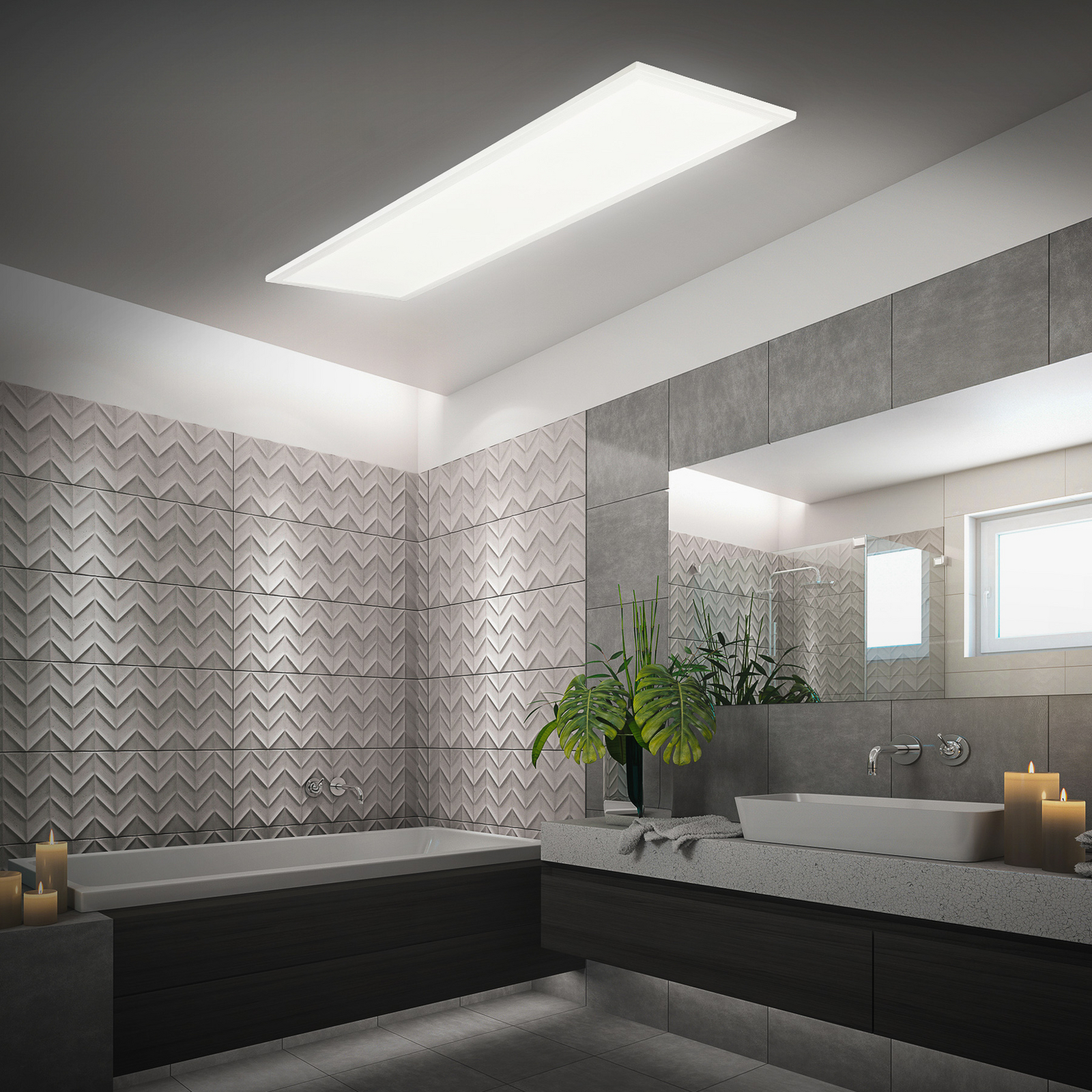 Panneau LED Piatto CCT, IP44, 100 x 25 cm, télécommande, blanc