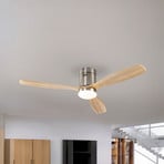 LED stropni ventilator Siroco, nikl/svetlo les Ø 132 cm tiho