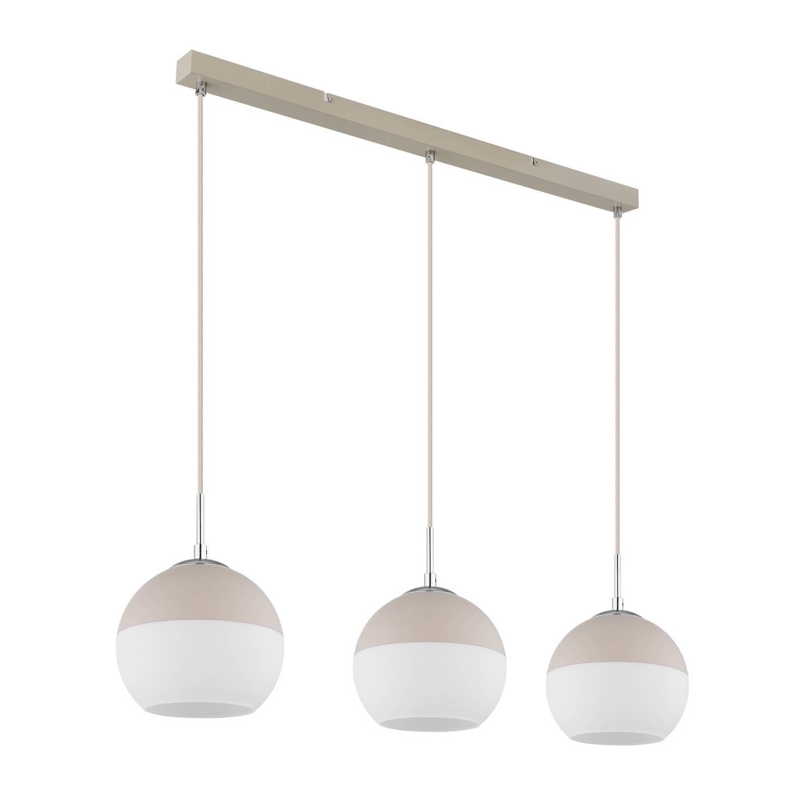 Hängeleuchte Ragusa, Länge 90 cm, sand/weiß, Metall, 3-flg.