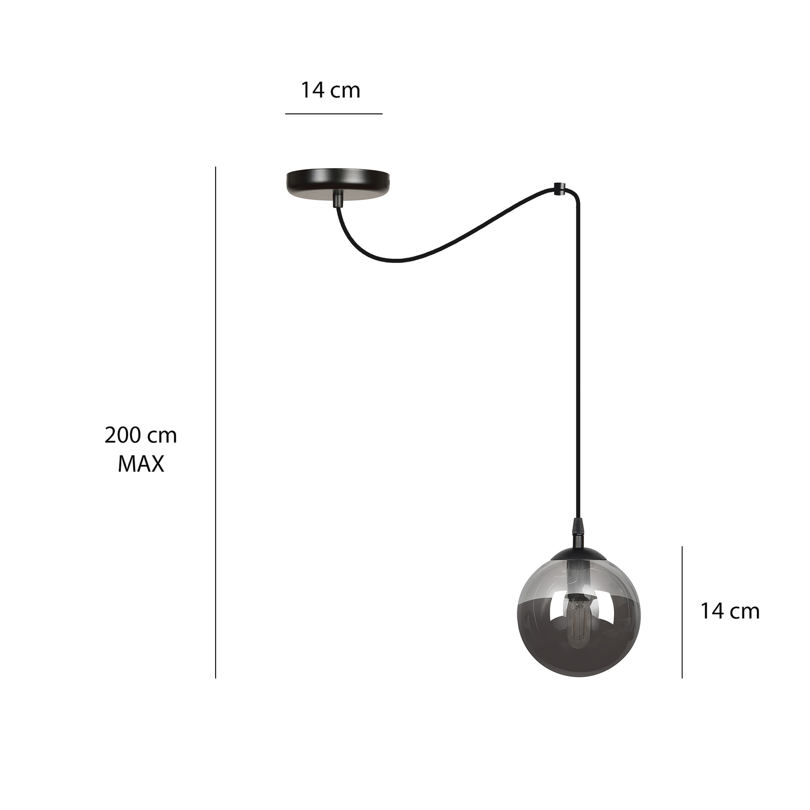 Hanglamp Glassy, 1-lamp, decentraal, grafiet