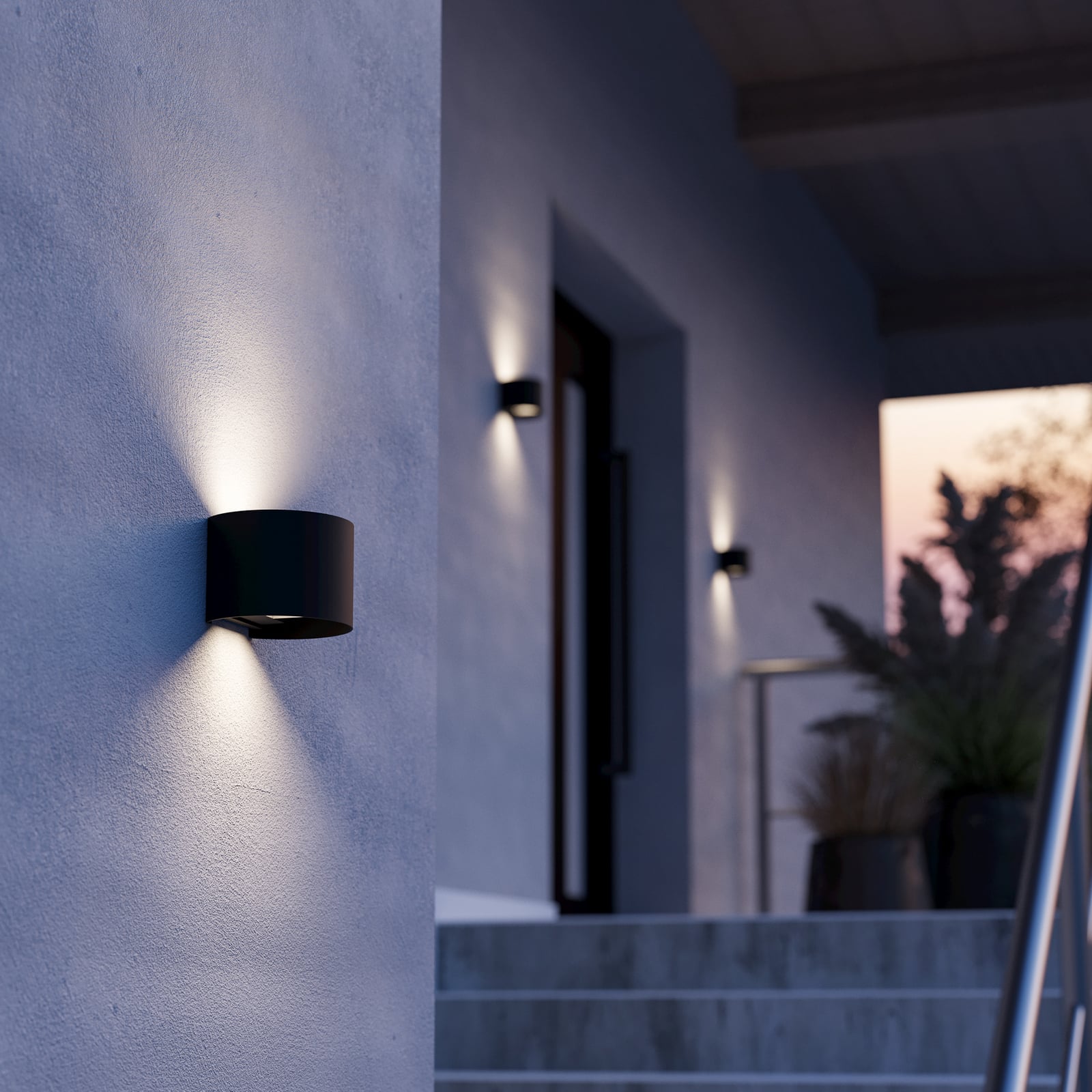 LED-Außenwandlampe Calpino 3, schwarz, Breite 14 cm, 2-flg.