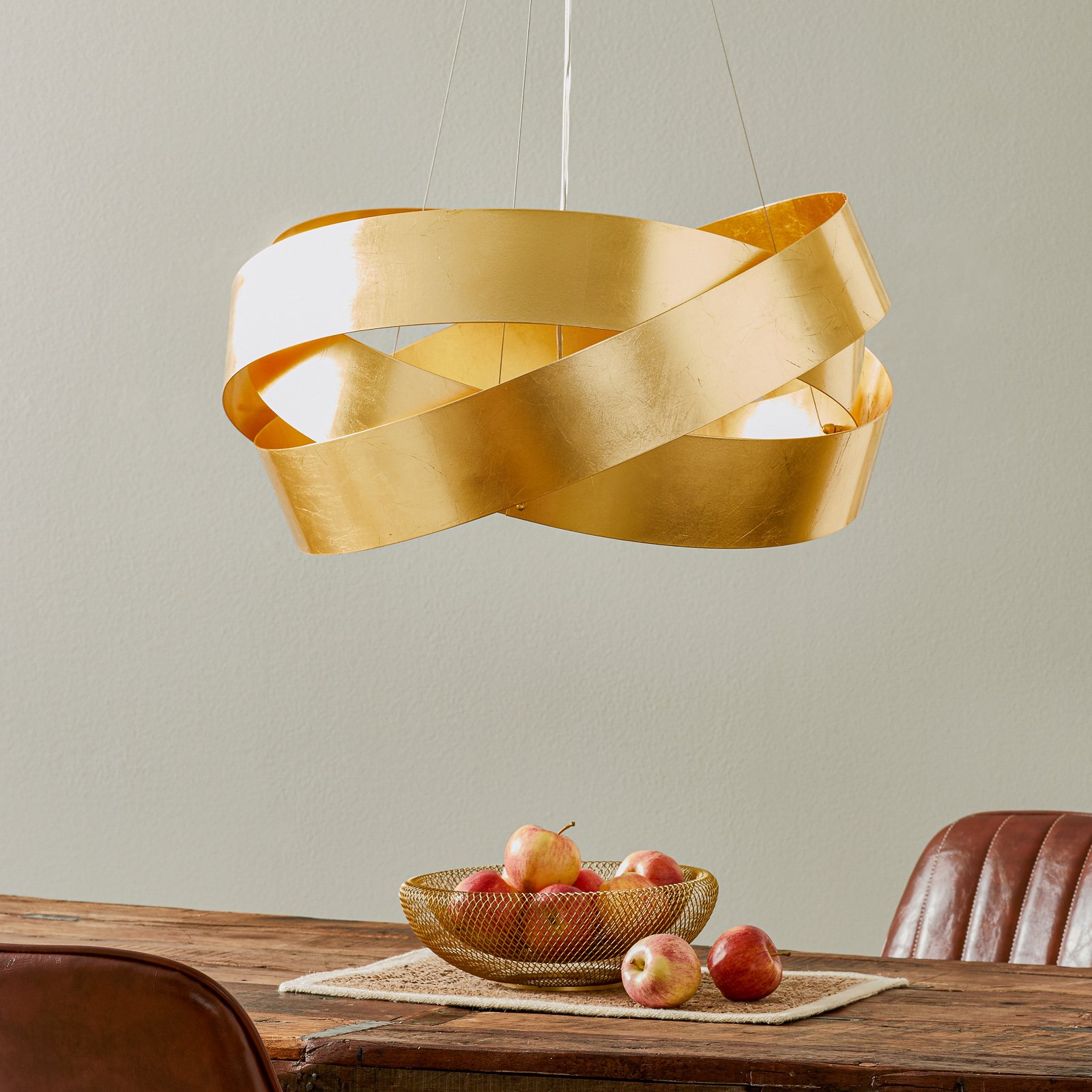 Lampa wisząca Pura z płatkowym złotem 60cm, 3x E27