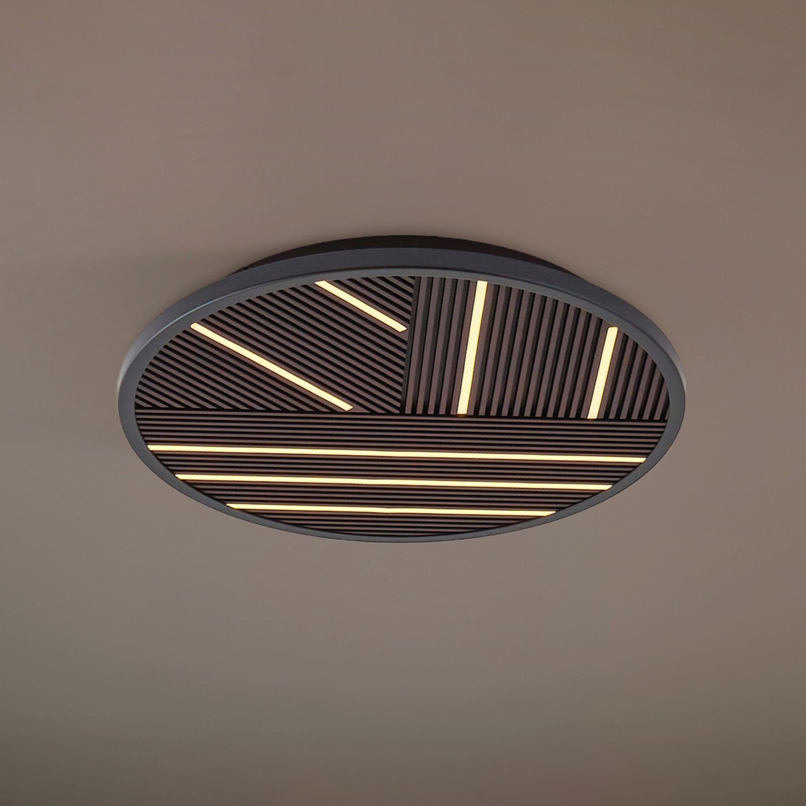 Lucande LED-taklampa Orven, trä, Ø 50 cm, dimbar