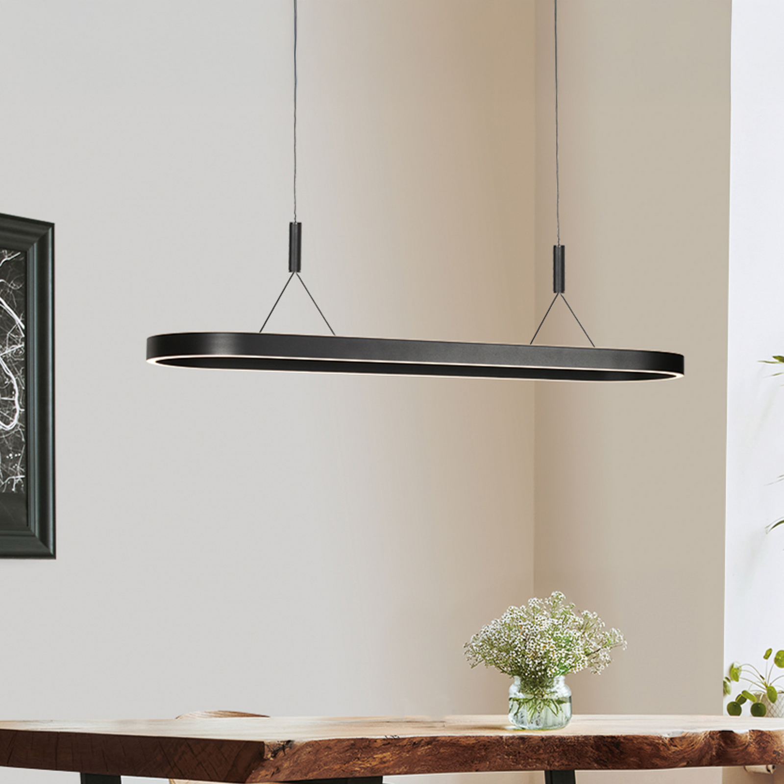 Lampada LED a sospensione Mykty, nera, lunghezza 120 cm, metallo, a 2 luci.