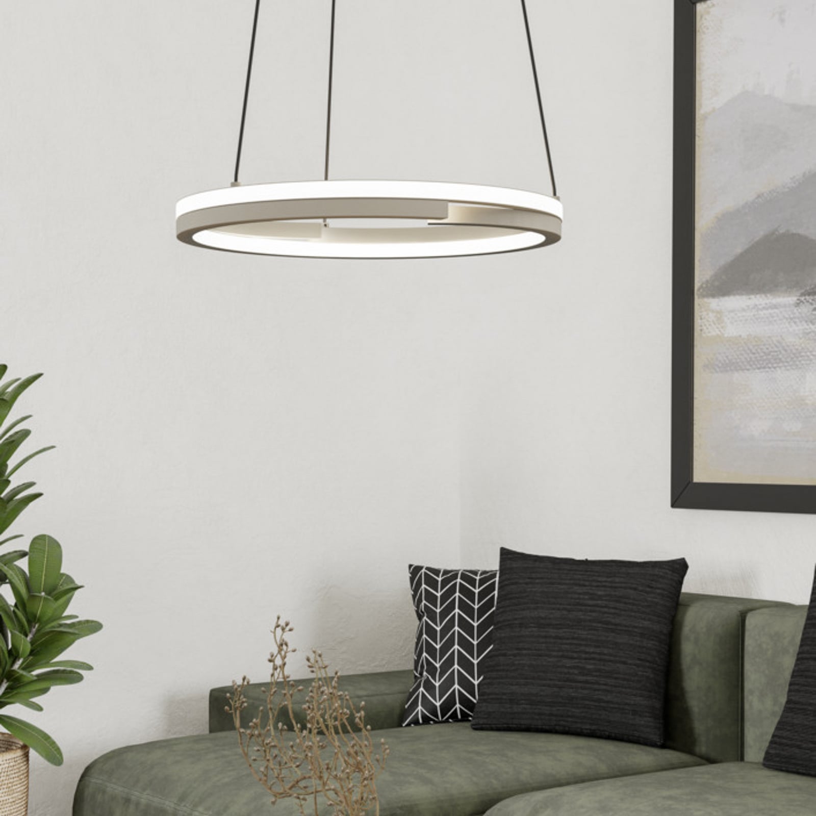 EGLO LED hanglamp MEZZOMONTE, beige, Ø 48 cm, CCT EGLO LED hanglamp MEZZOMONTE, beige, Ø 48 cm, CCT