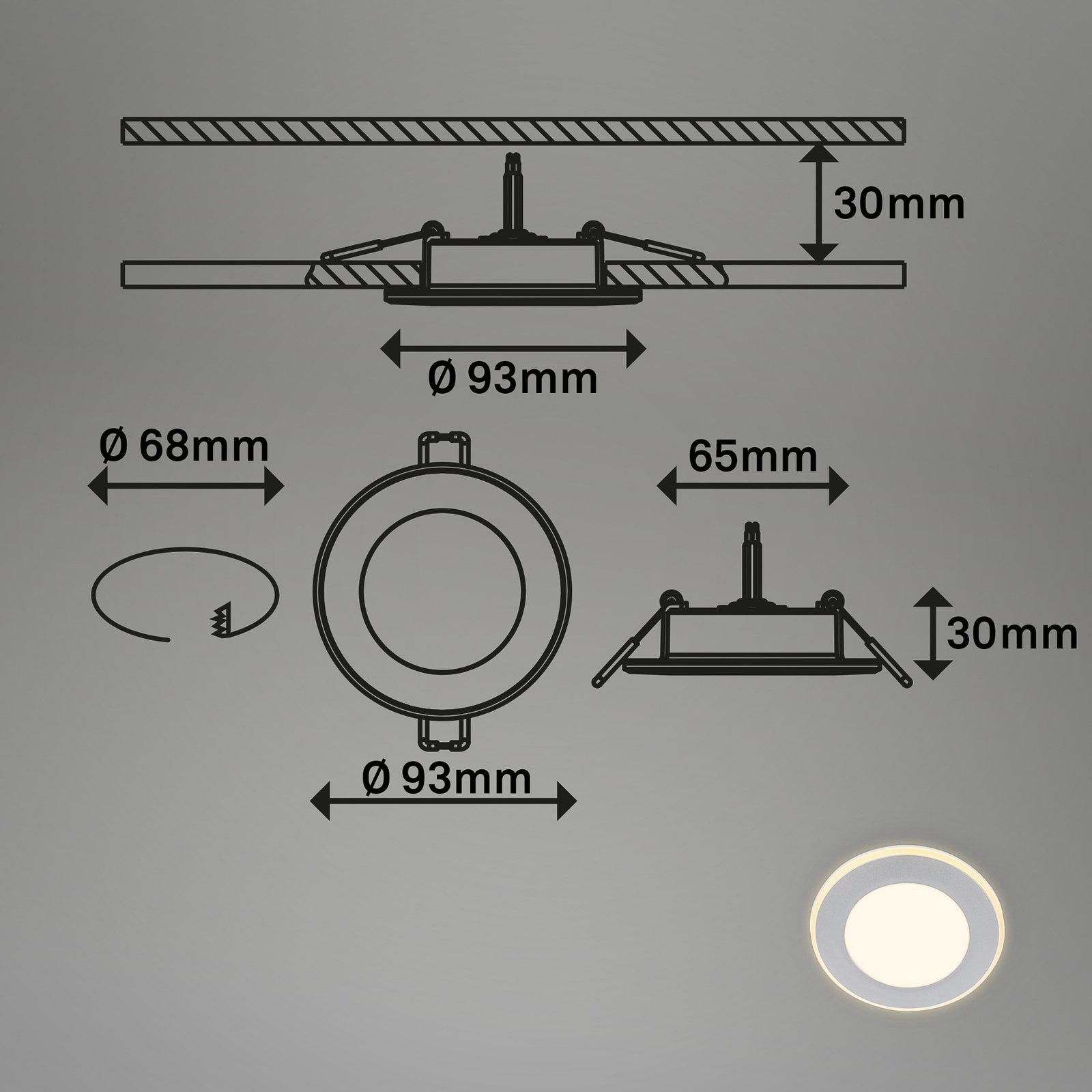 LED süllyesztett lámpa Gima, matt króm, 3000 K, 3 darabos szett