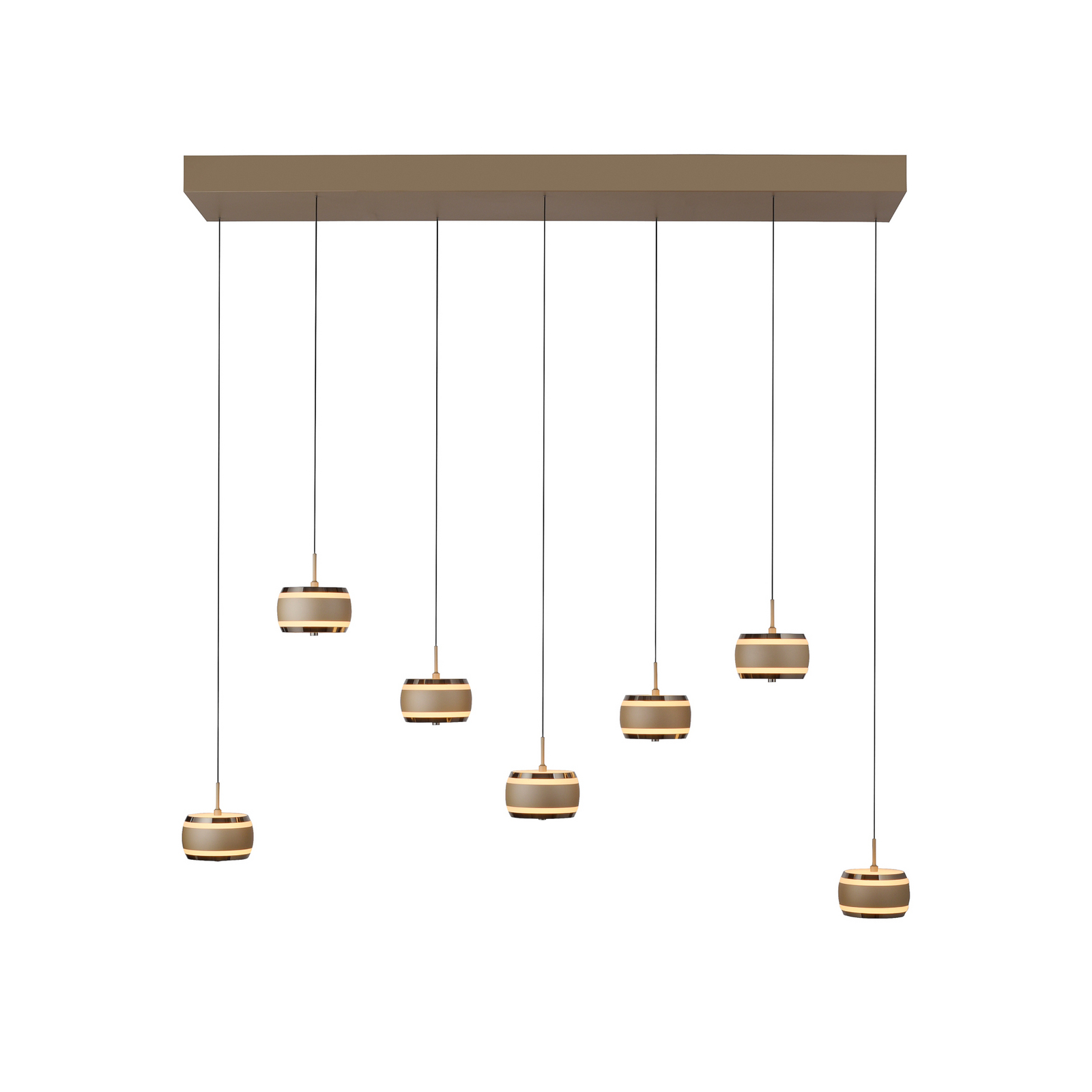 PURE LED-Hängelampe Falling Rings, bronze Länge 132 cm 7-fl.