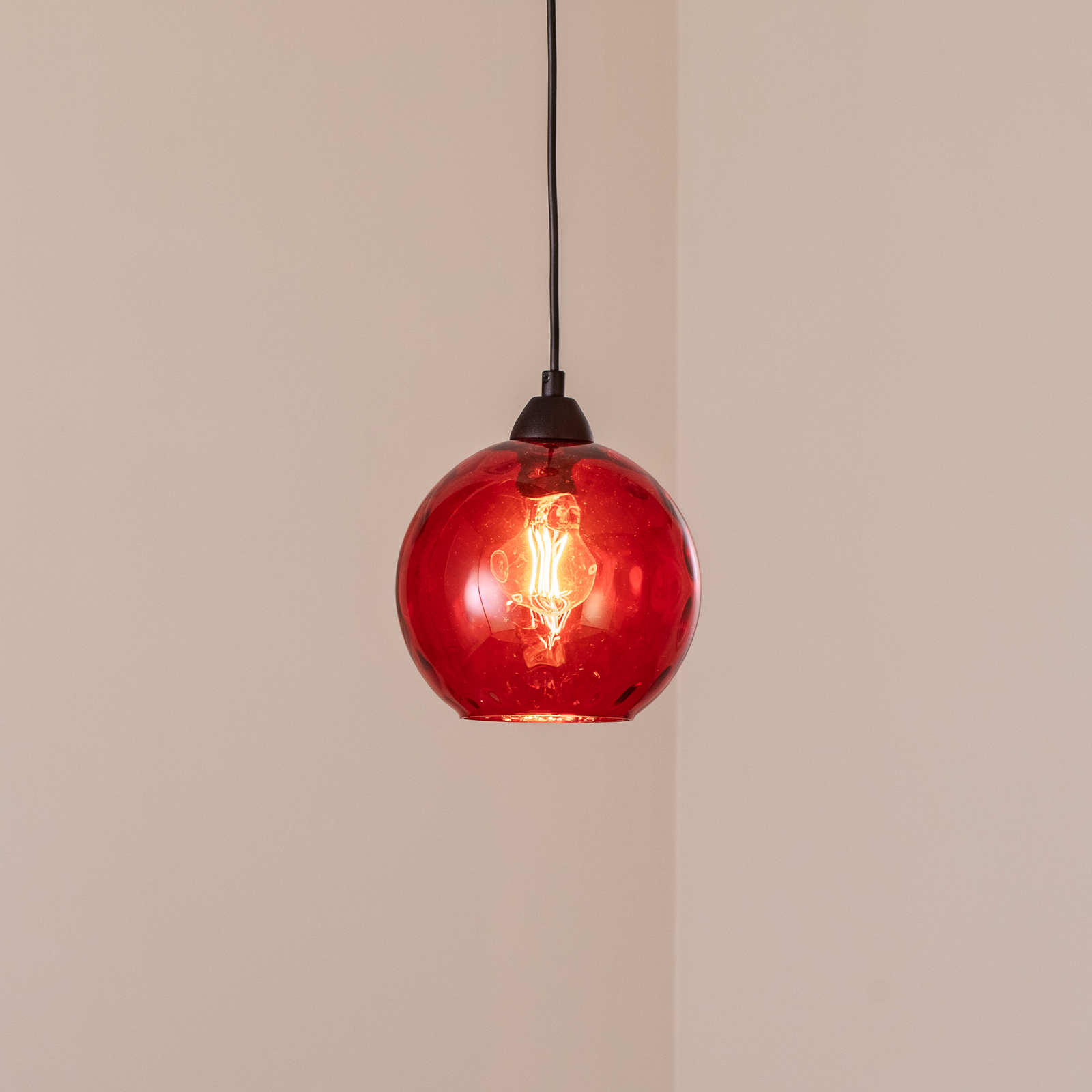 Hanglamp Benek, rood, glas, Ø 20 cm, E27