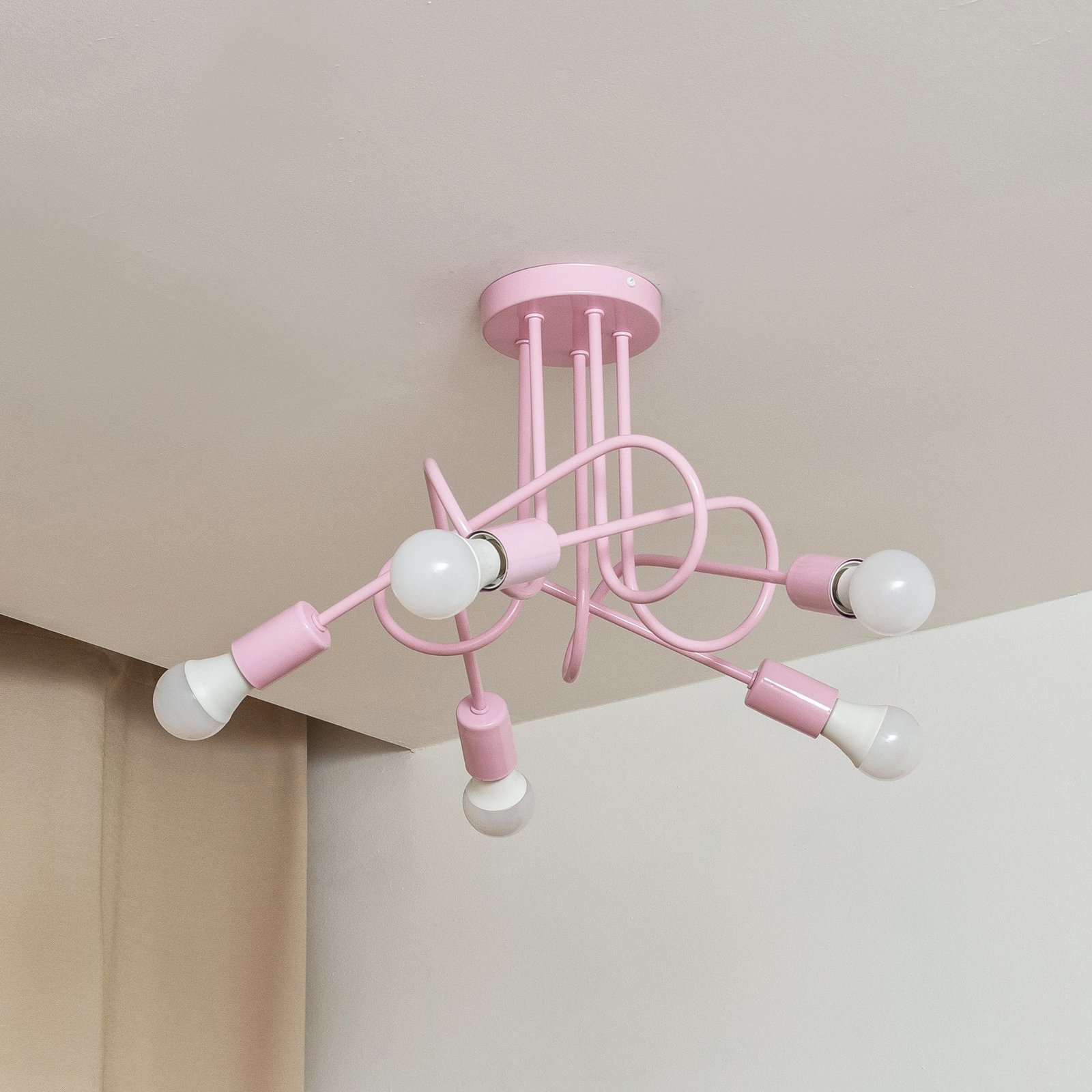 Oxford ceiling light, light pink, Ø 47 cm, metal, 5-bulb