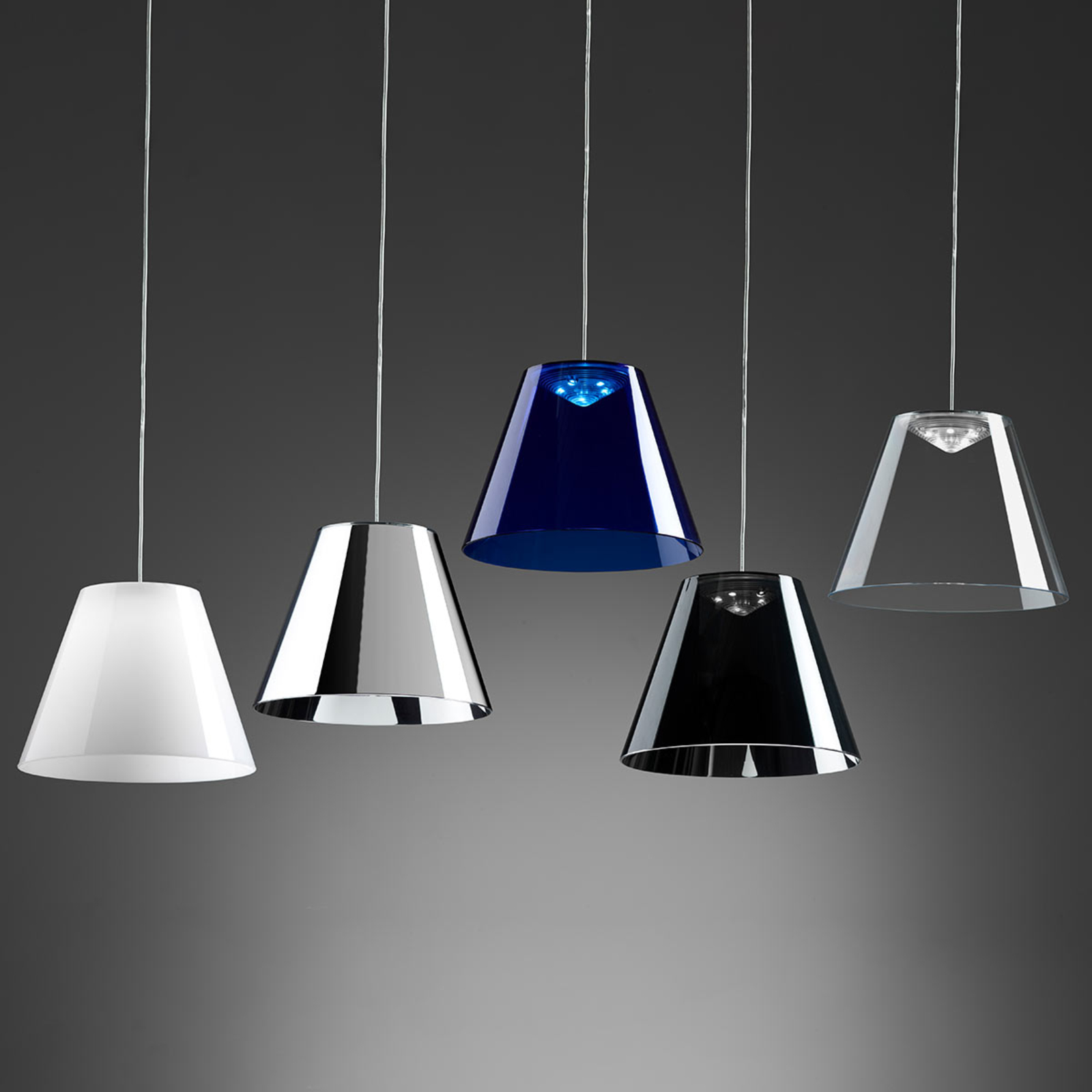 Dina LED hanging light, chrome-coloured lampshade