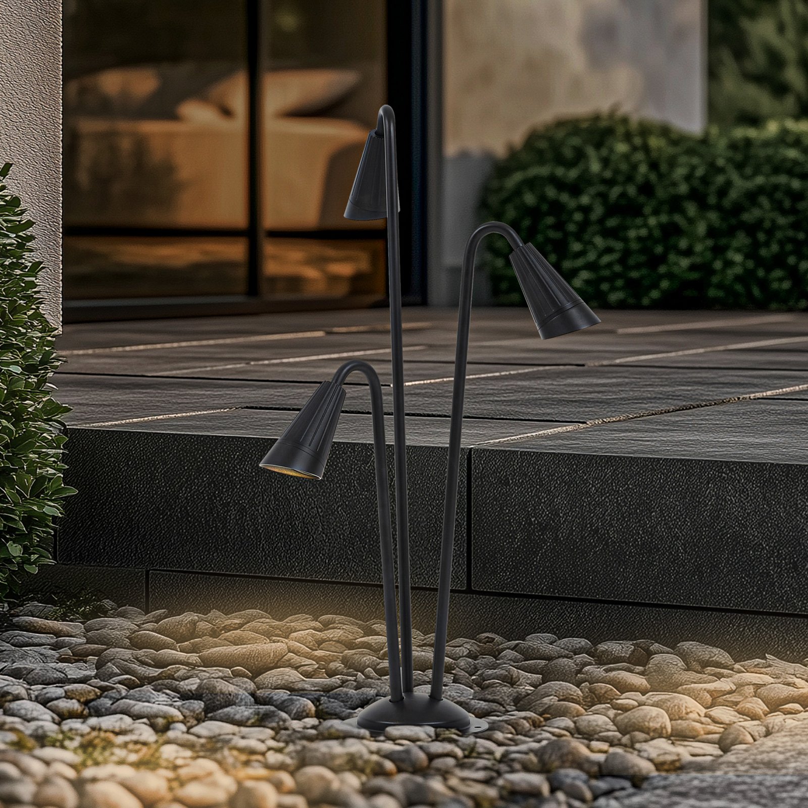 Lindby Borne lumineuse Sorvete, noire, métal, à 3 lampes, 83 cm