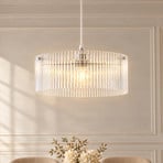 Candeeiro suspenso Lucande Meritt, cromado/transparente, Ø 40 cm, vidro