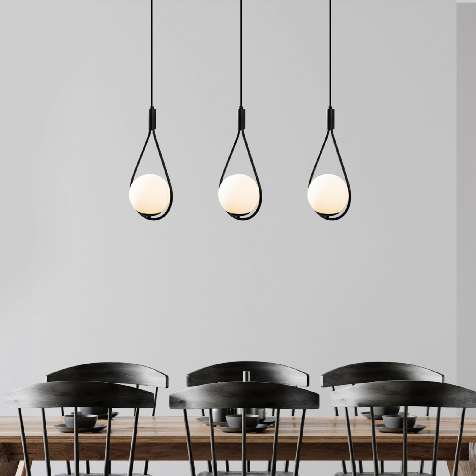 Opviq Lampă suspendată GMN-00009 3 becuri negru/opal sticlă - Camera de zi / sufragerie - modern - negru alb opal - Metal