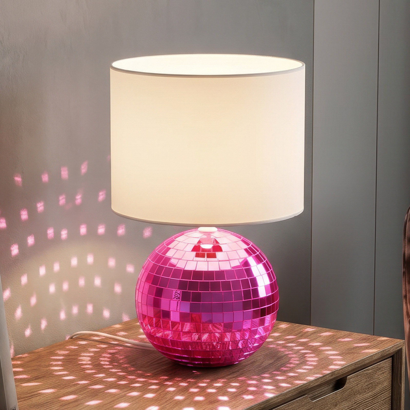 Reality Leuchten Glitza stolna lampa, ružičasta/bijela, tkanina, plastika, E14 - Dnevni boravak/blagovaonica - Moderan - roza, bijela