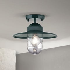 Zewnętrzna lampa sufitowa Edward, zielona, Ø 27,5 cm, aluminium/szkło