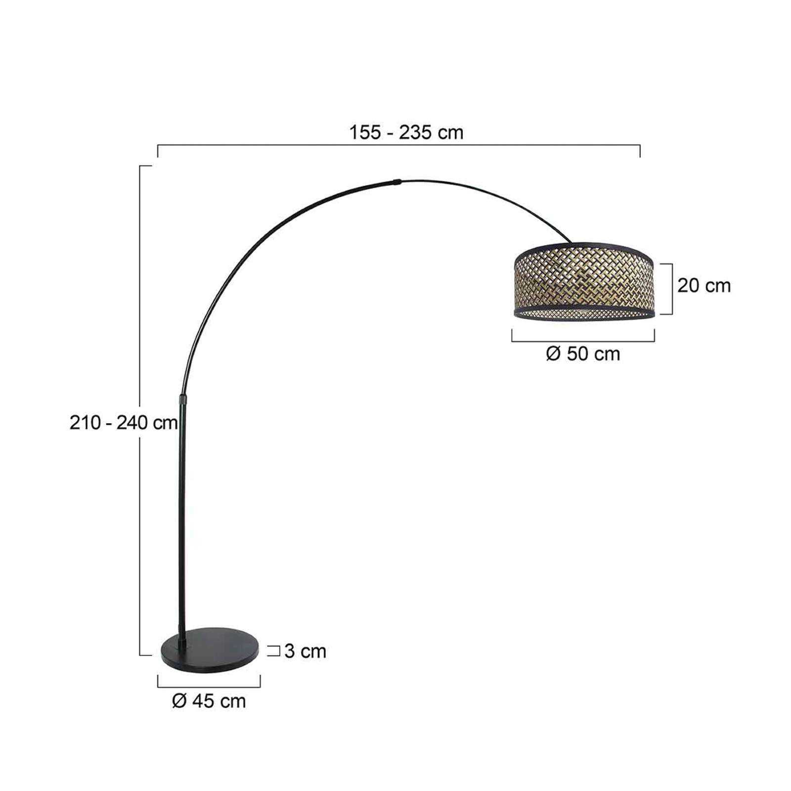 Sparkled Light ívlámpa, fekete/fekete-fa fonat