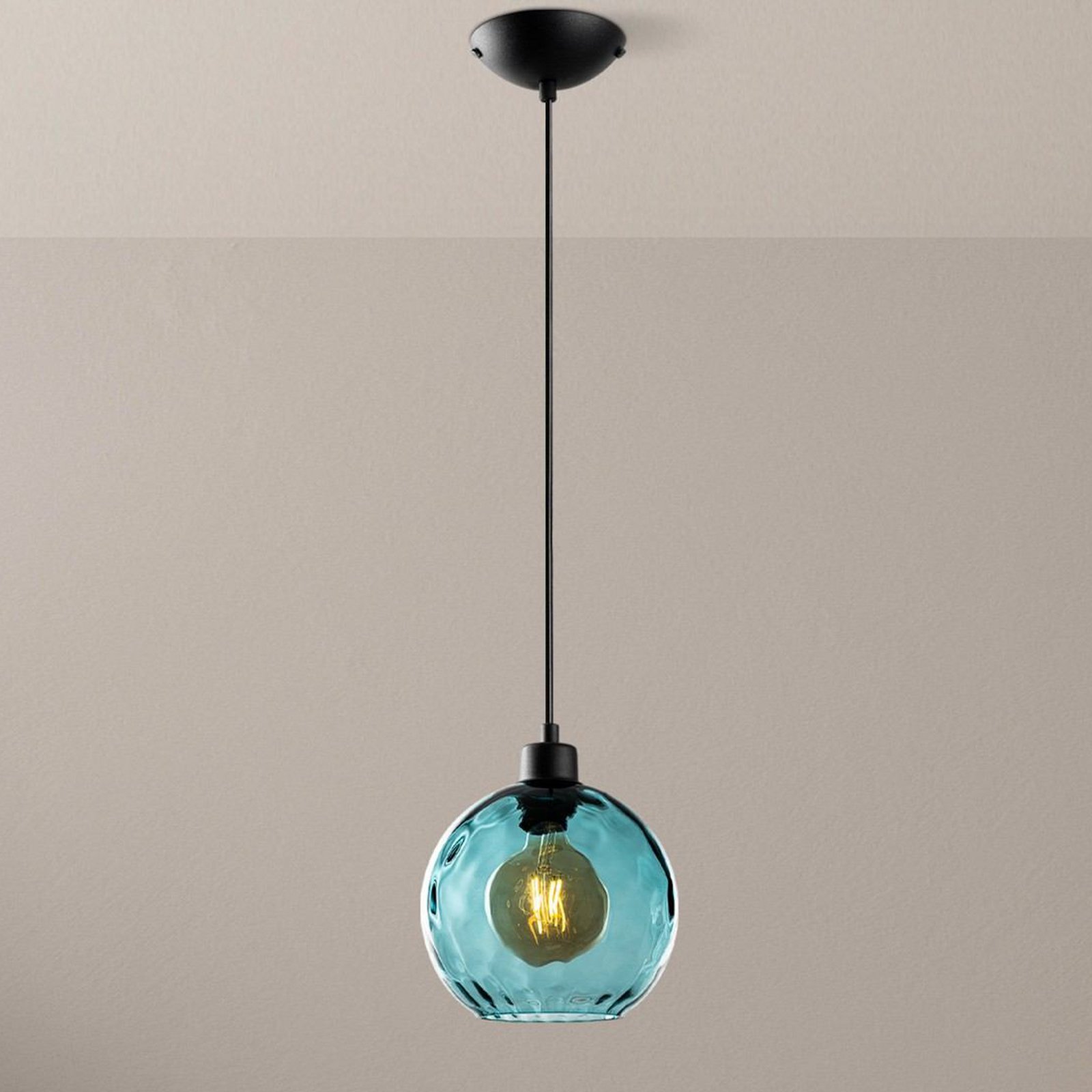 Benek pendant light, blue, glass, Ø 20 cm, E27