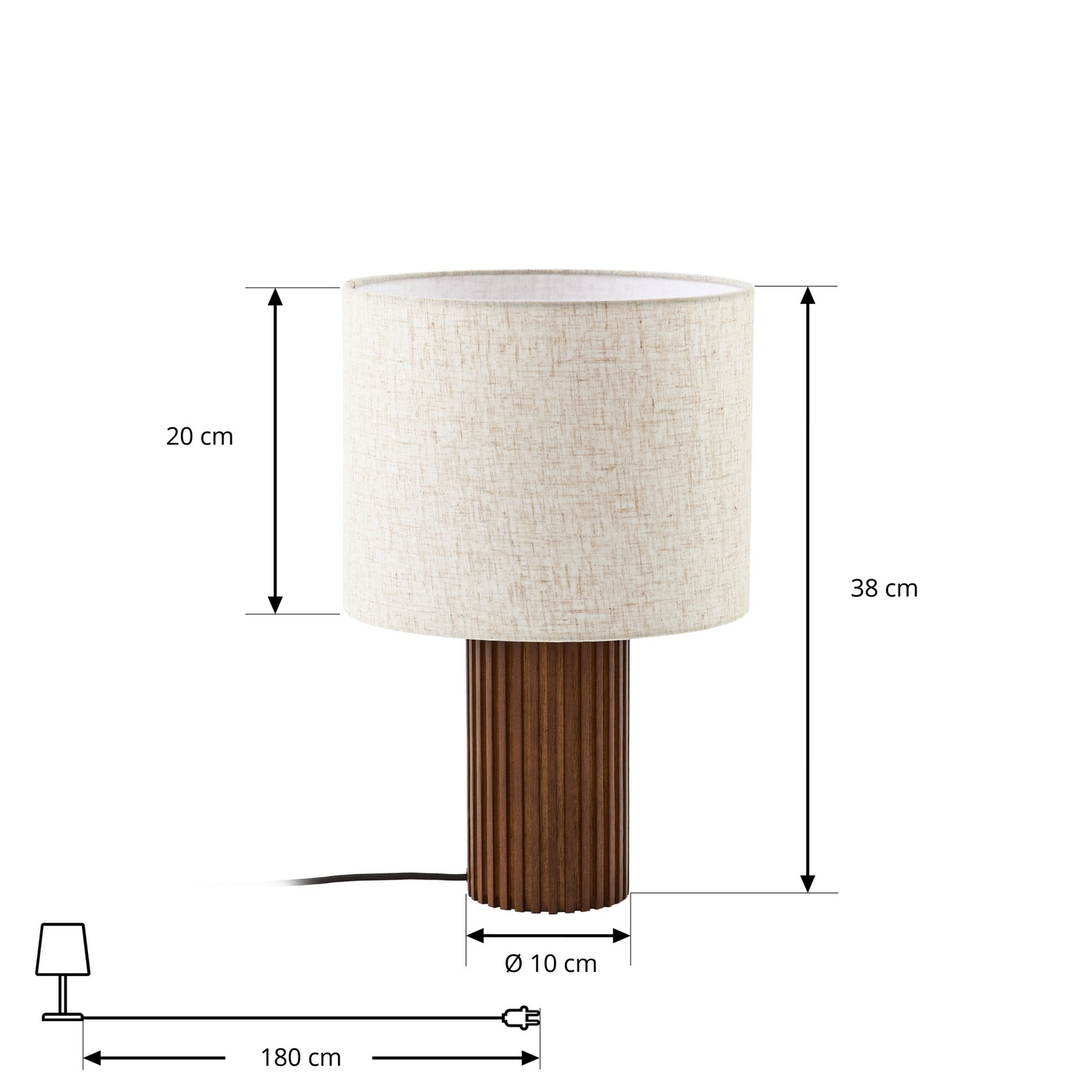 Lampe à poser Lindby Kimiko, hauteur 38 cm, bois de noyer, tissu