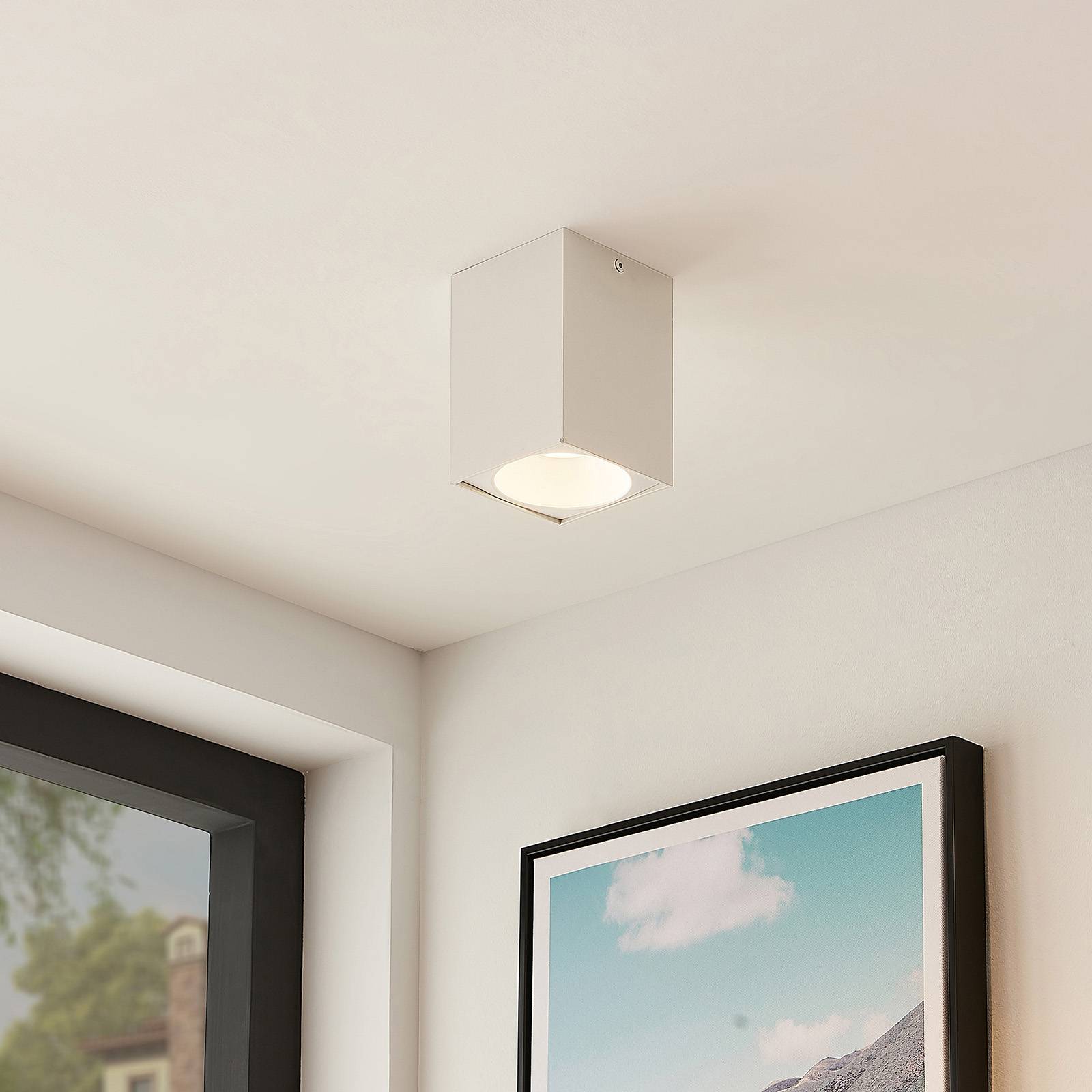 Arcchio Hinka ceiling light, angular, 14 cm, white, for Hallway, iron, aluminium, GU10, 50 W, L: 9.7 cm, W: 9.7 cm, H: 14 cm