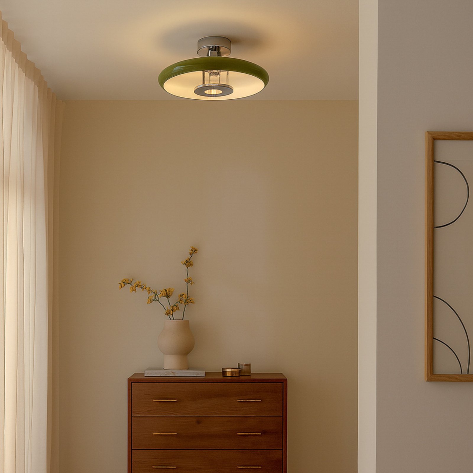 Branford stropní světlo, retro, Ø 35 cm, zelená, kov - Lindby