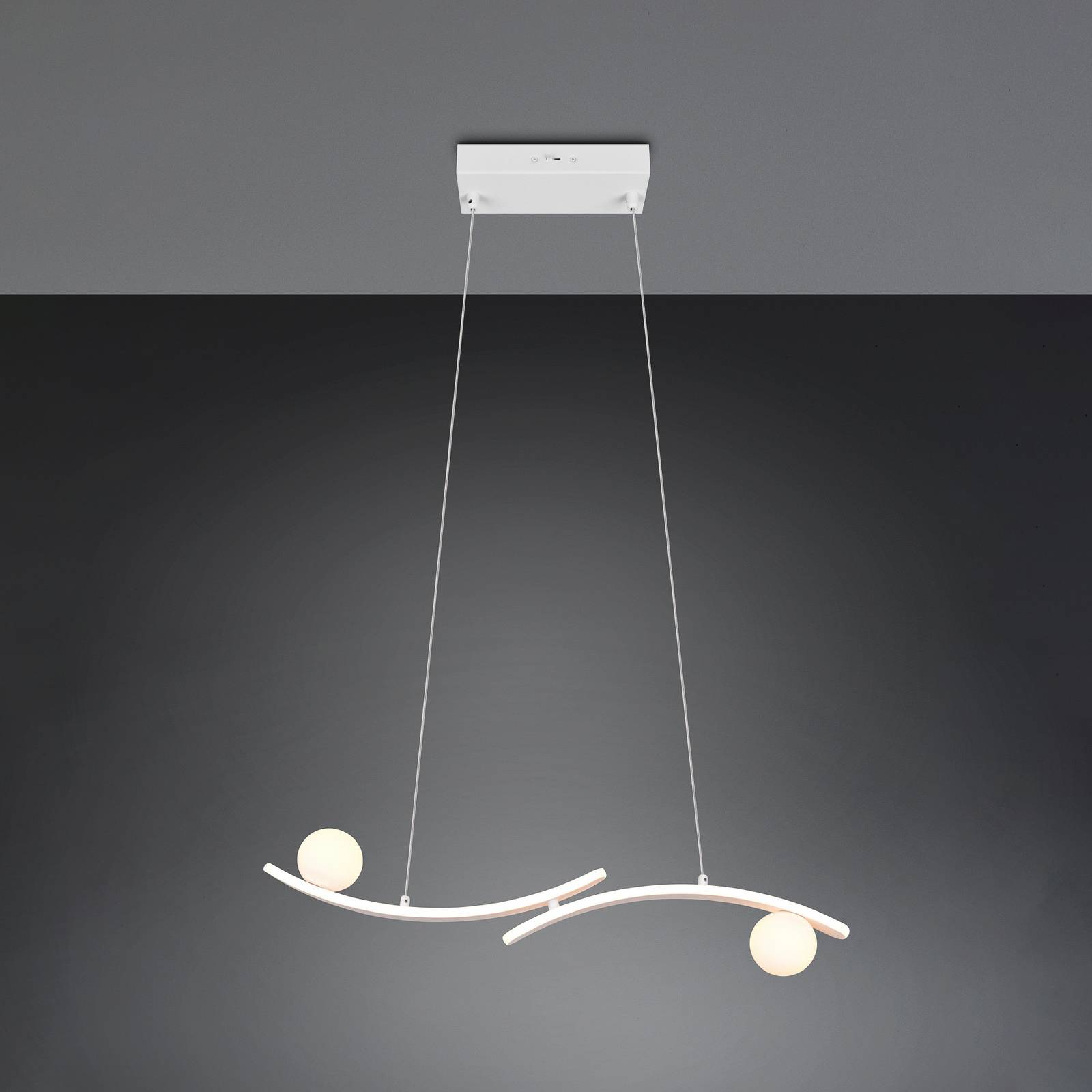 Trio Lighting LED-hänglampa Napoli, matt vit, längd 82 cm, metall, CCT