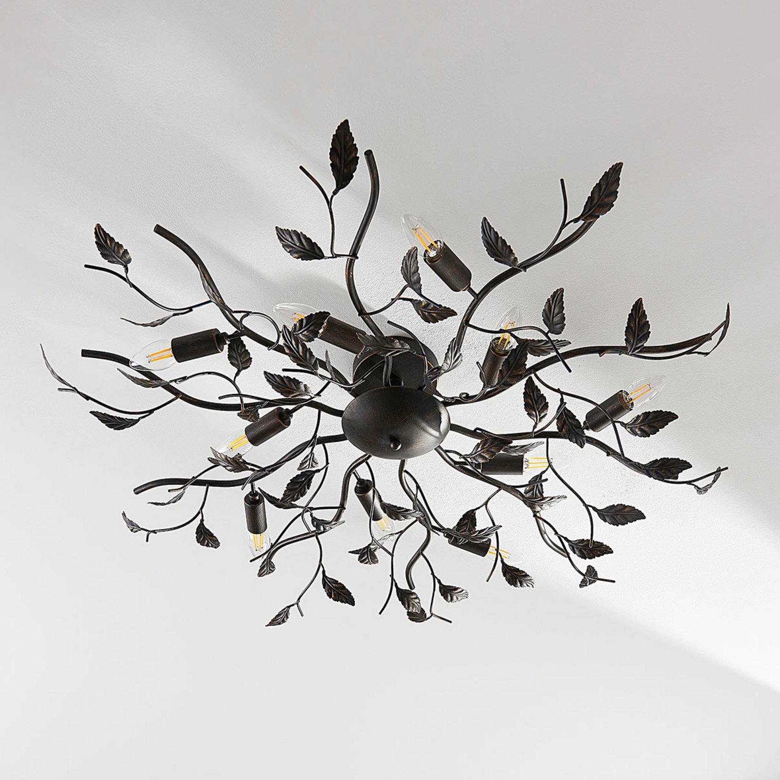 Lindby Deckenlampe Yos, 10-flg., 95 cm, schwarz-kupfer, E14