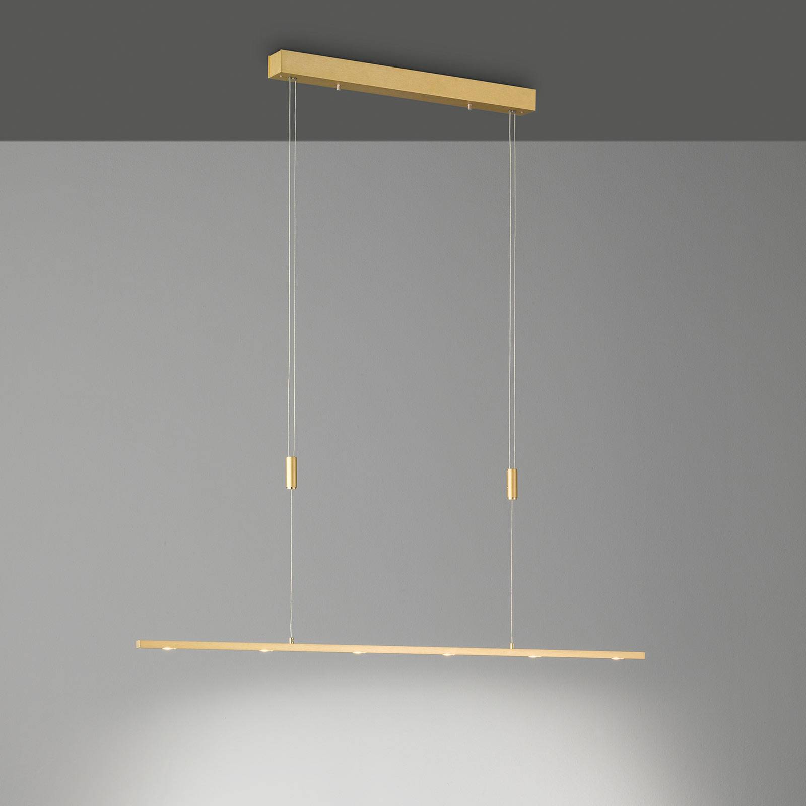 Quitani lampa wisząca LED Tolu, długość 119 cm, mosiądz