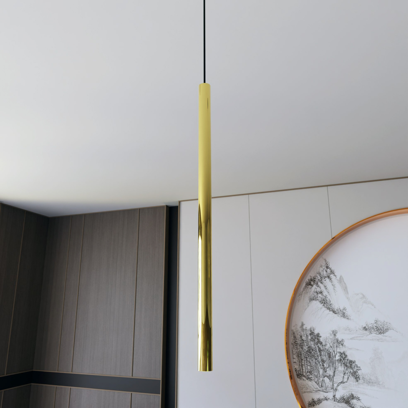 Selter pendant light, gold-coloured, 1-bulb, metal