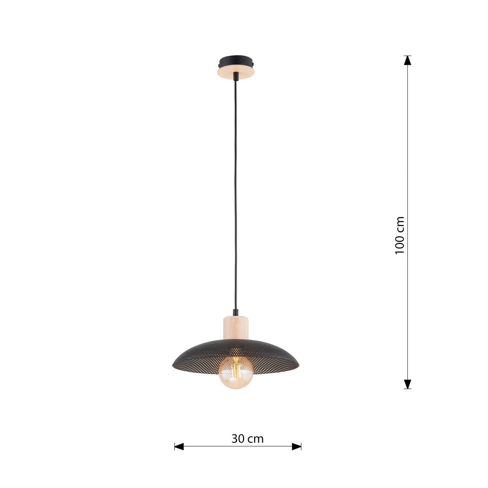 Lampa wisząca Kobe, 1-punktowa, stal, drewno, czarny