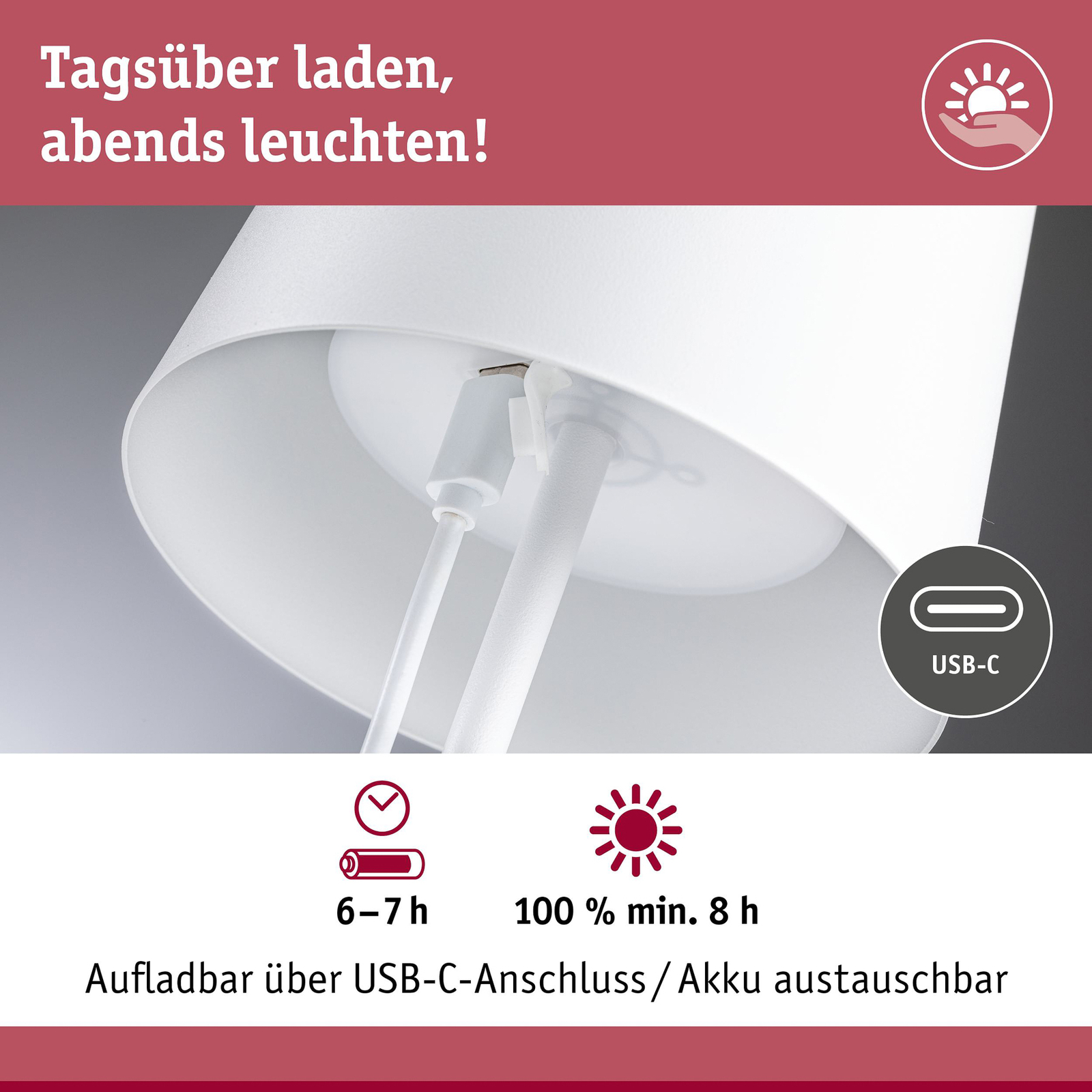 Gilo Portable Table Lamp IP44 Matt White - Paulmann