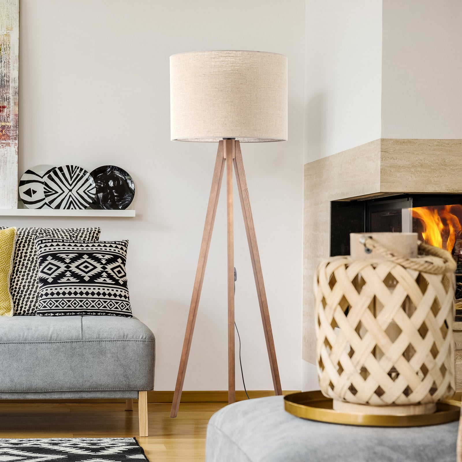 Piantana Grand, beige/noce, altezza 145 cm, E27