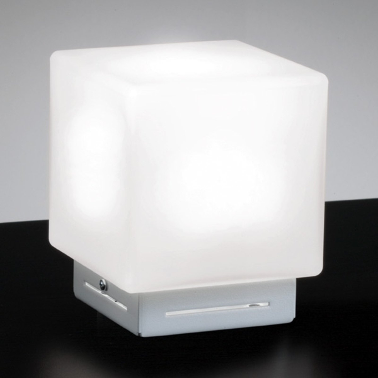 Ailati Table lamp Cubis, white, for Living / Dining Room, glass, metal, E27, 60 W, energy efficiency: A++, L: 16 cm, W: 16 cm, H: 18.5 cm