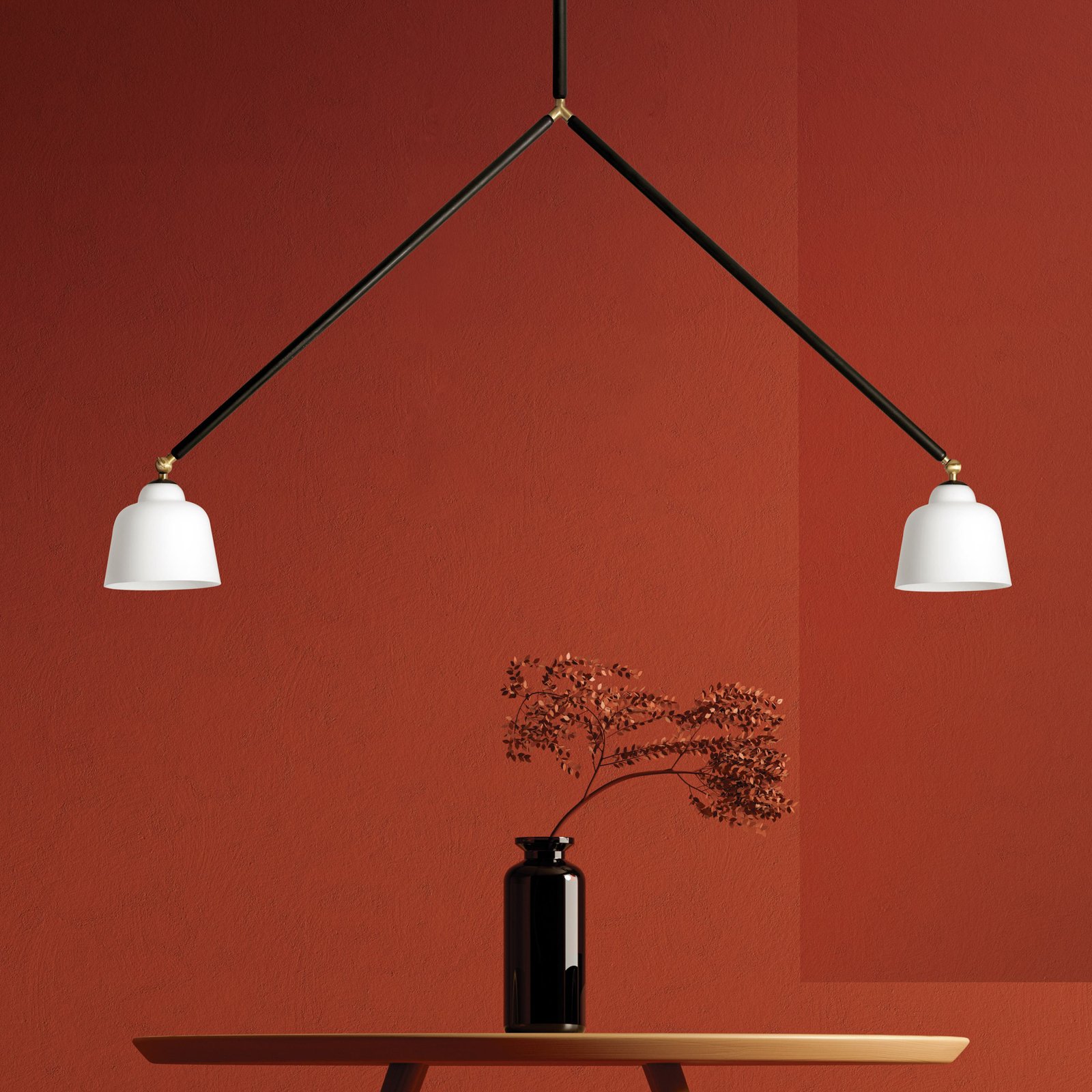 Neoretro pendant light, 2-bulb, black/milky, joints