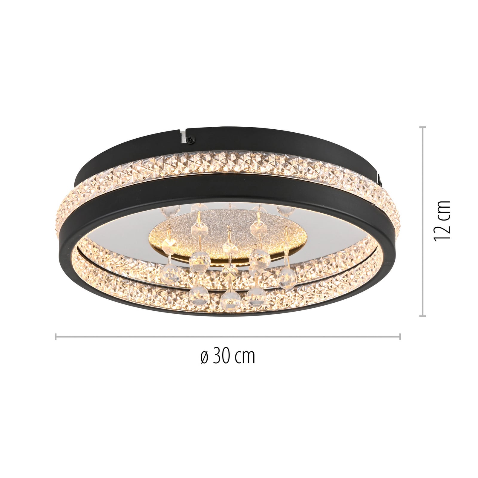 Plafonnier LED Hanni, noir, fer, aluminium, aspect cristal Plafonnier LED Hanni, noir, fer, aluminium, aspect cristal
