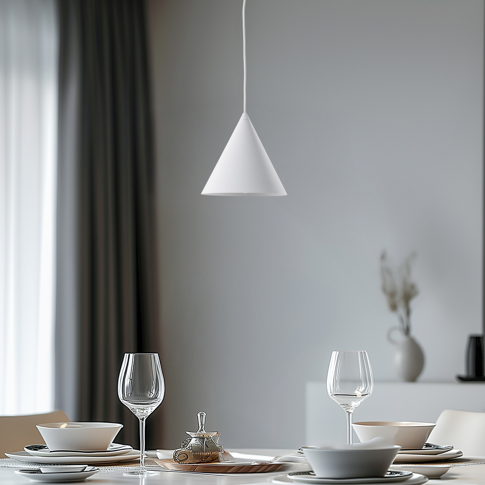 Cono pendant light, white, Ø 19 cm, steel, 1-bulb