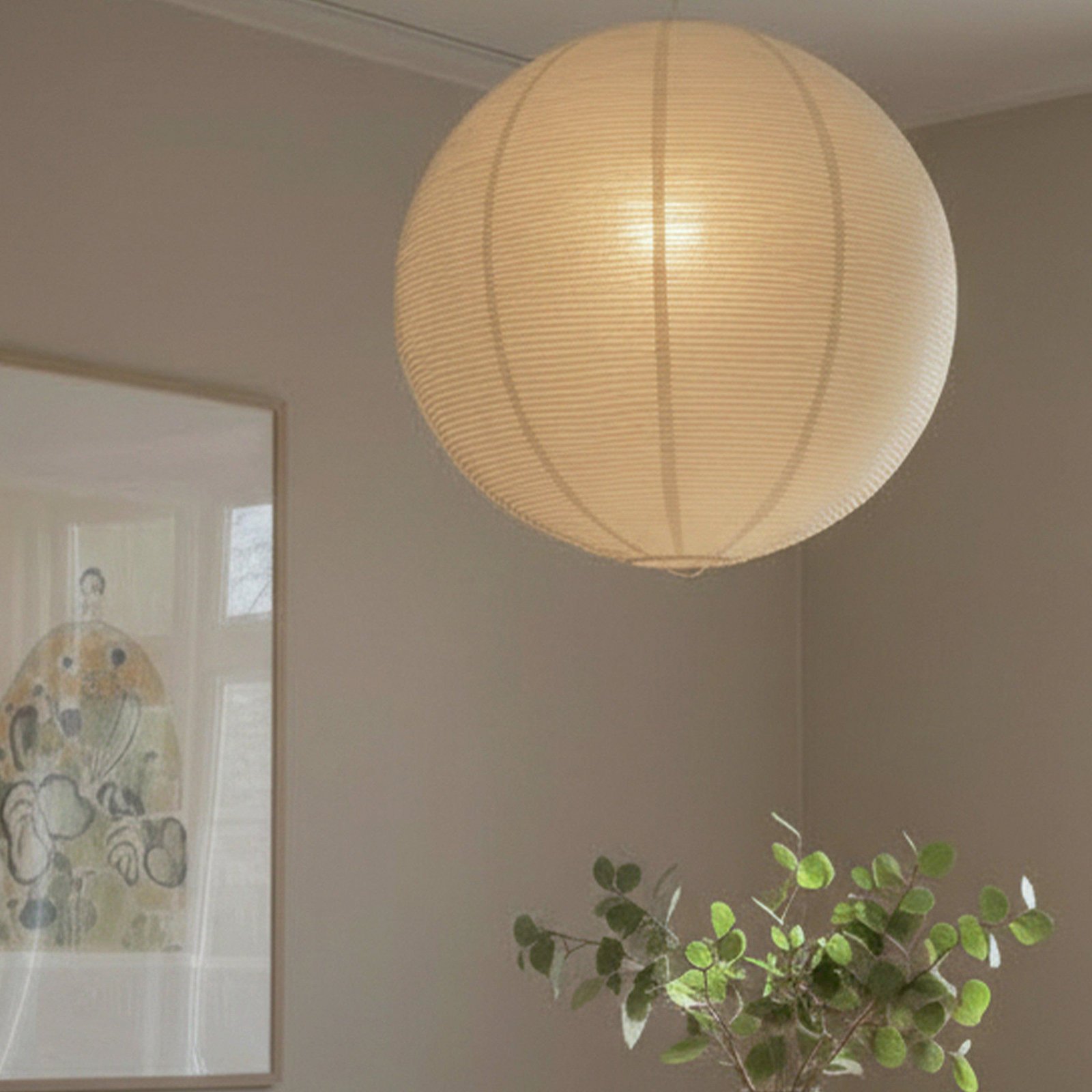 Haru pendant light, beige, Ø 50 cm, paper, E27, white cable