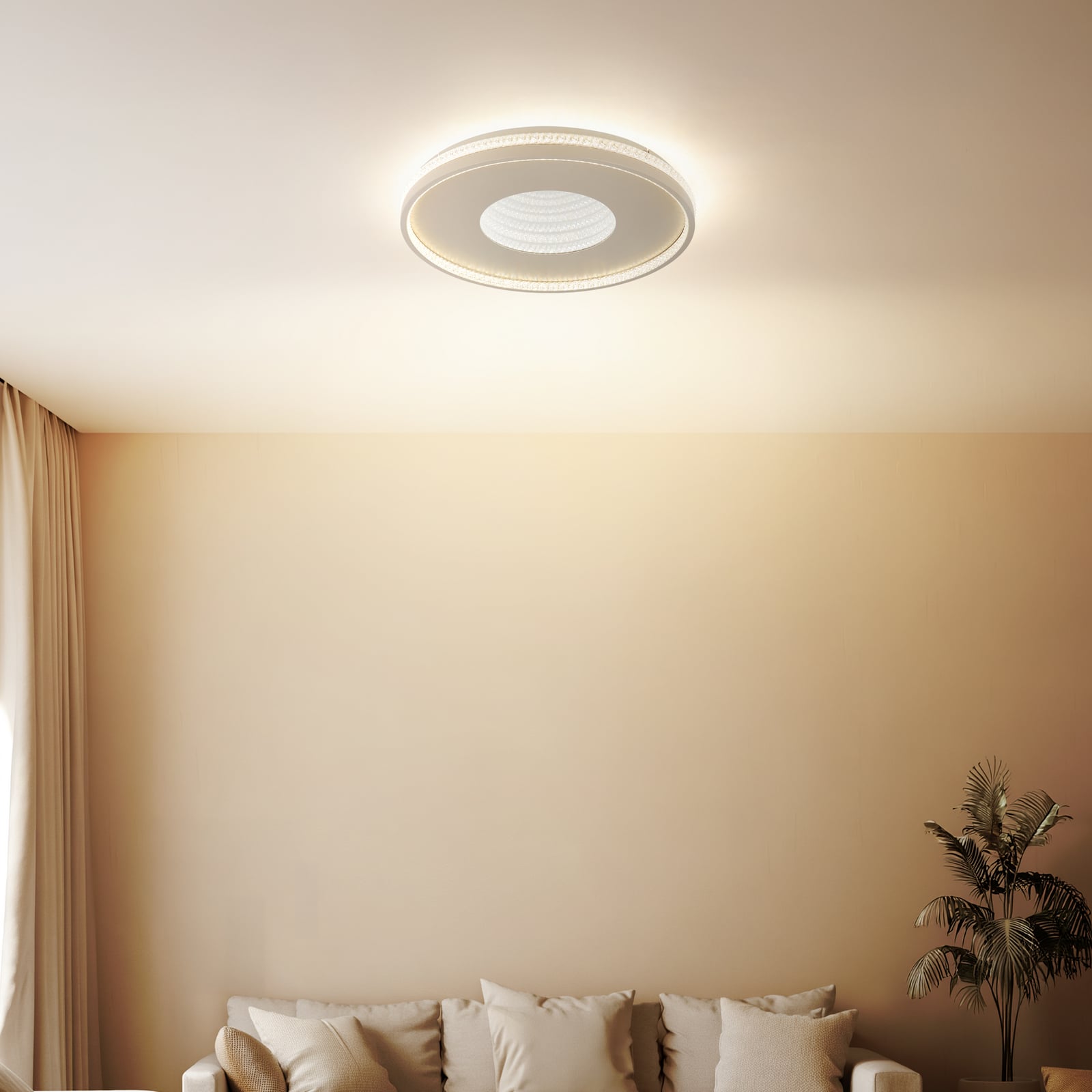 LED-loftlampe Shirley, sandfarvet, Ø 51 cm, CCT, dæmpbar LED-loftlampe Shirley, sandfarvet, Ø 51 cm, CCT, dæmpbar